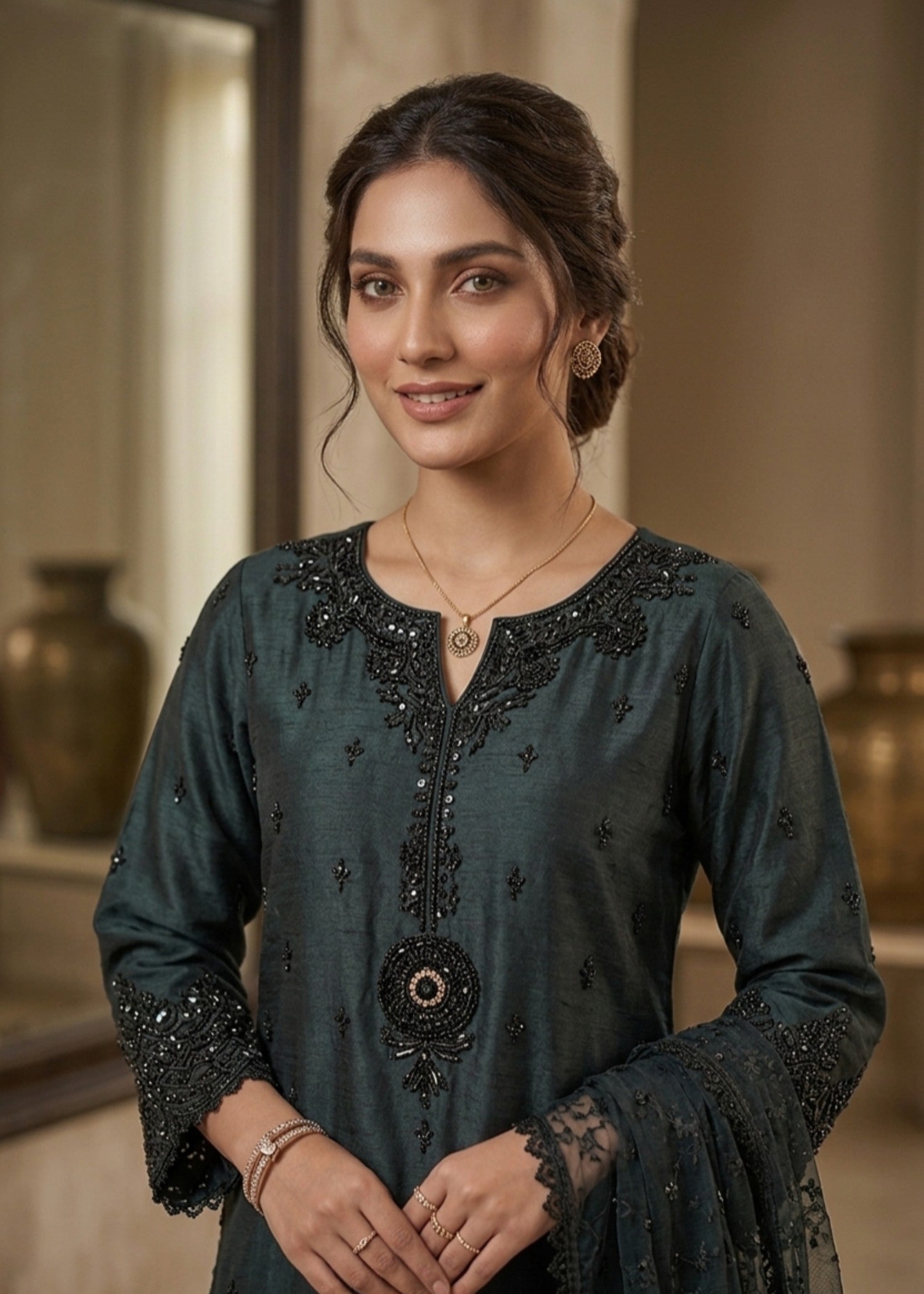 chiffon Kurta Set in Slate grey
