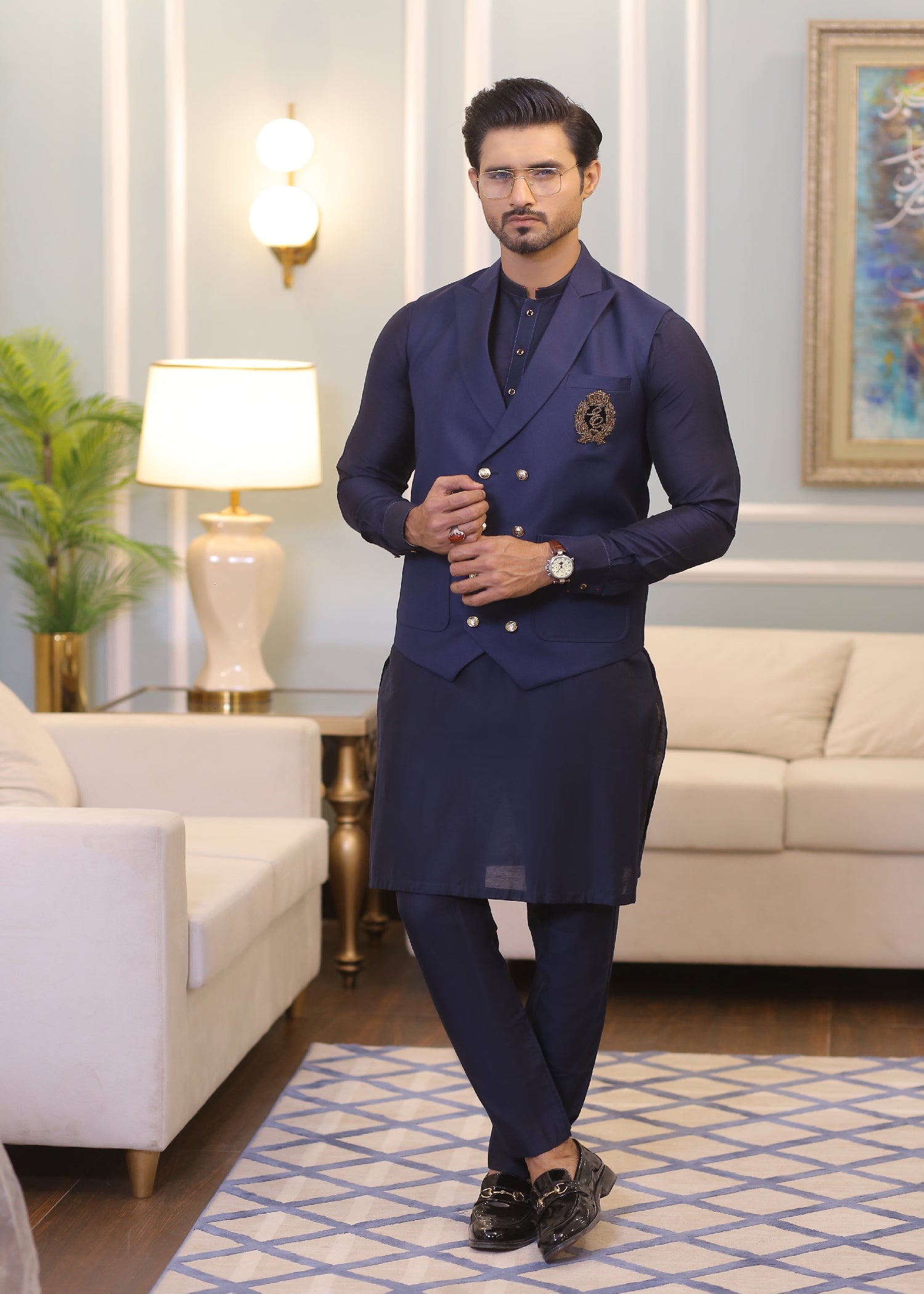 cotton silk Kurta Set in Blue