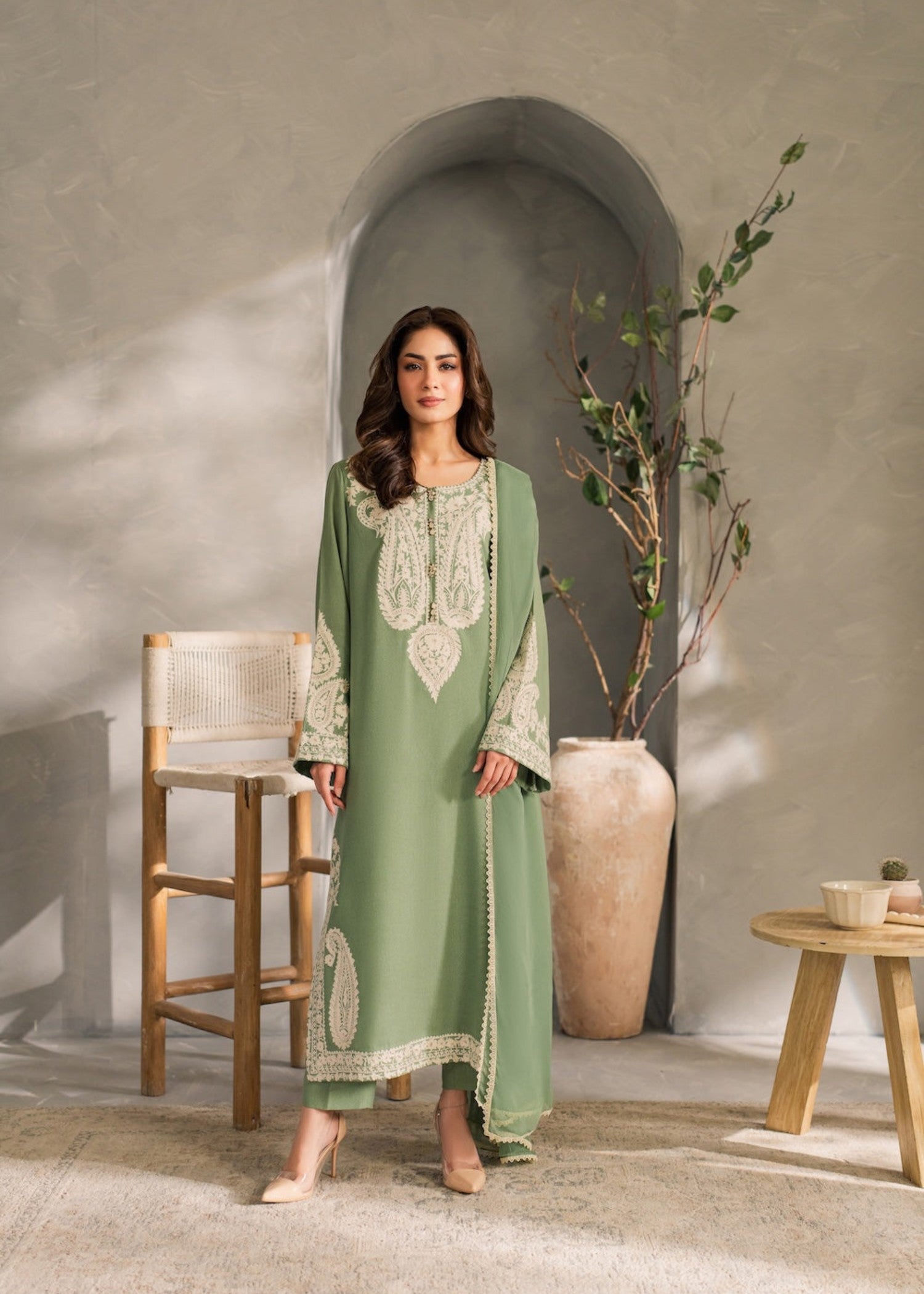 linen Kurta Set in Pistachio green