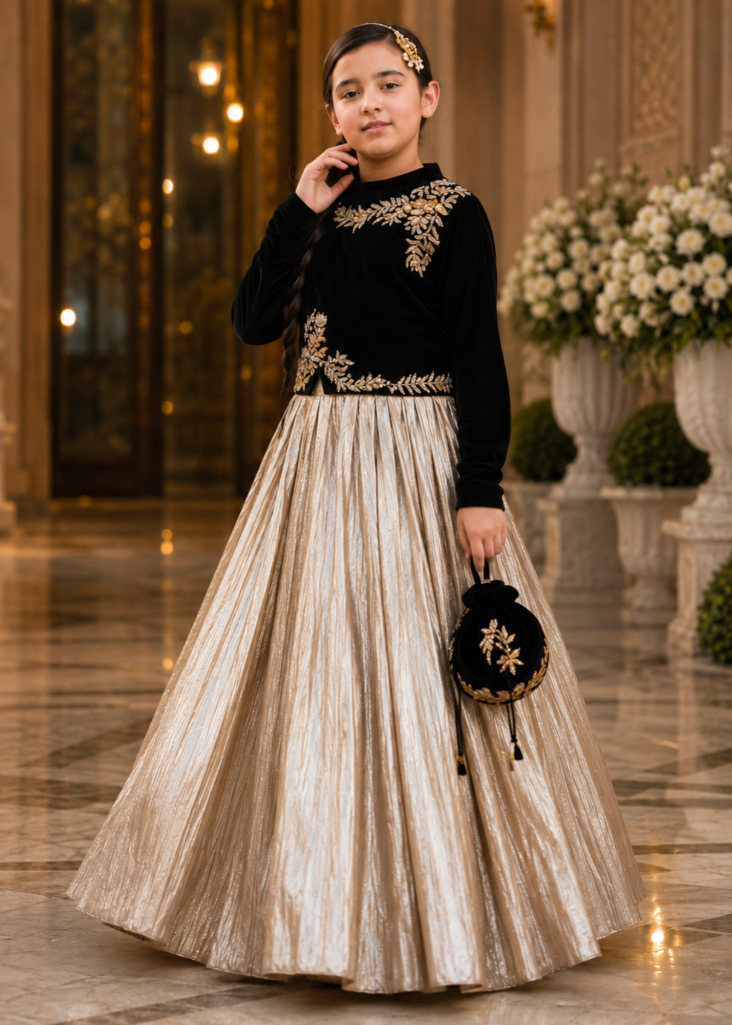 velvet Lehenga in Black