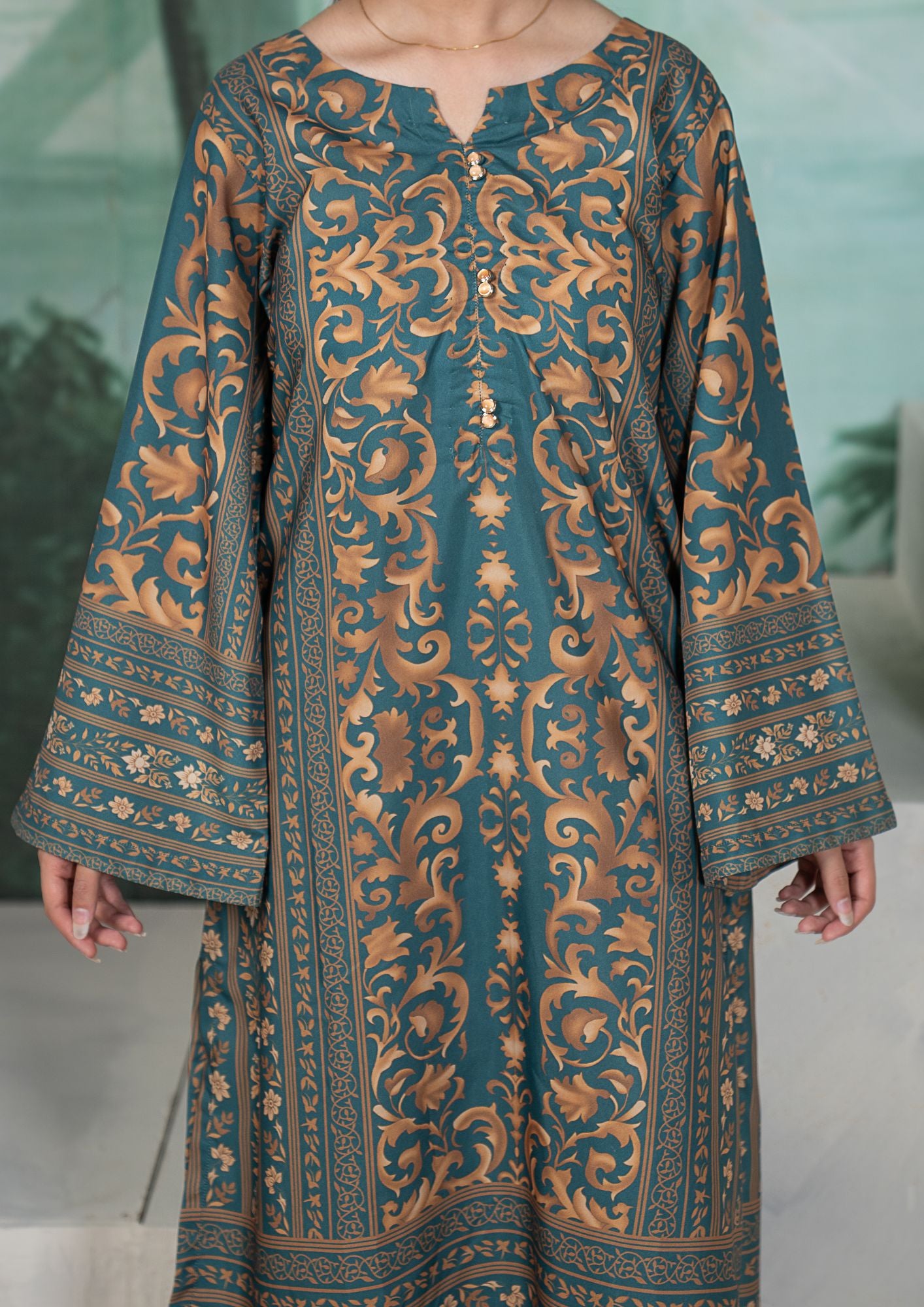 arabic lawn Kaftan in Olive green