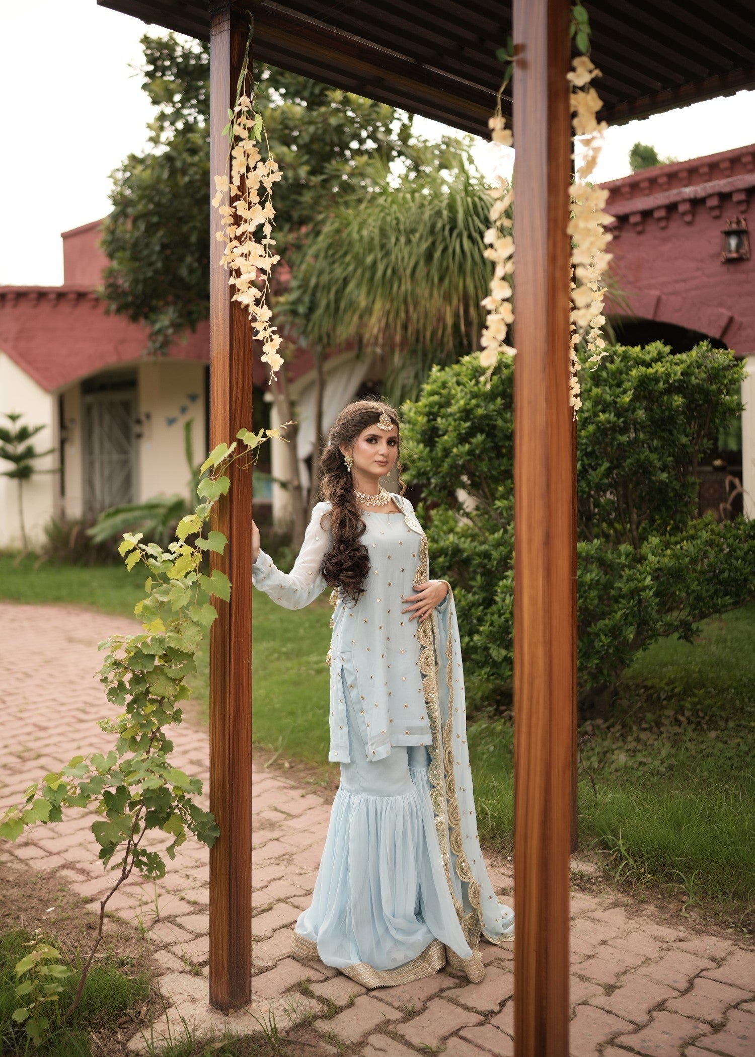 chiffon Gharara in Powder blue