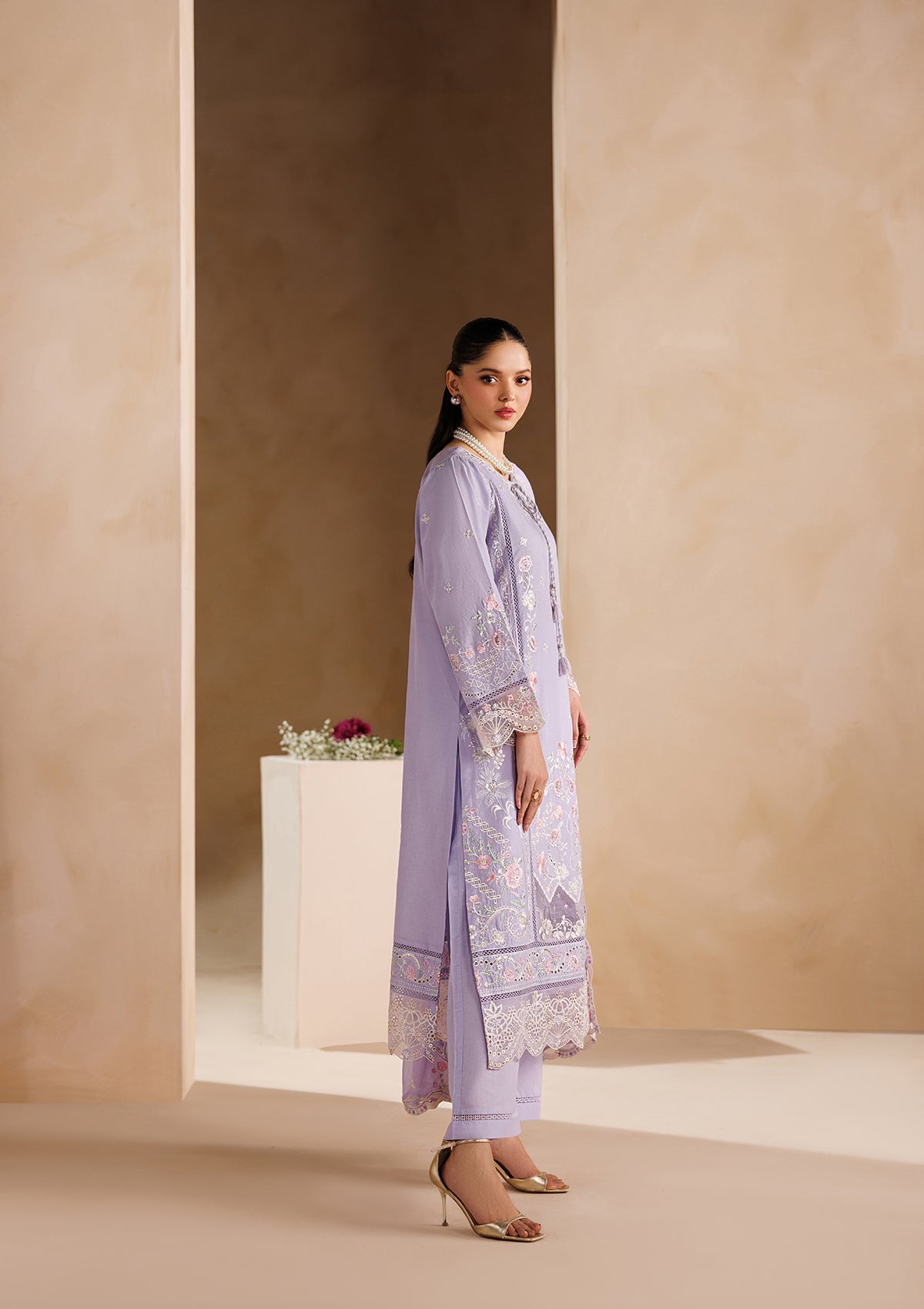 lawn Kurta Set in Purple ash