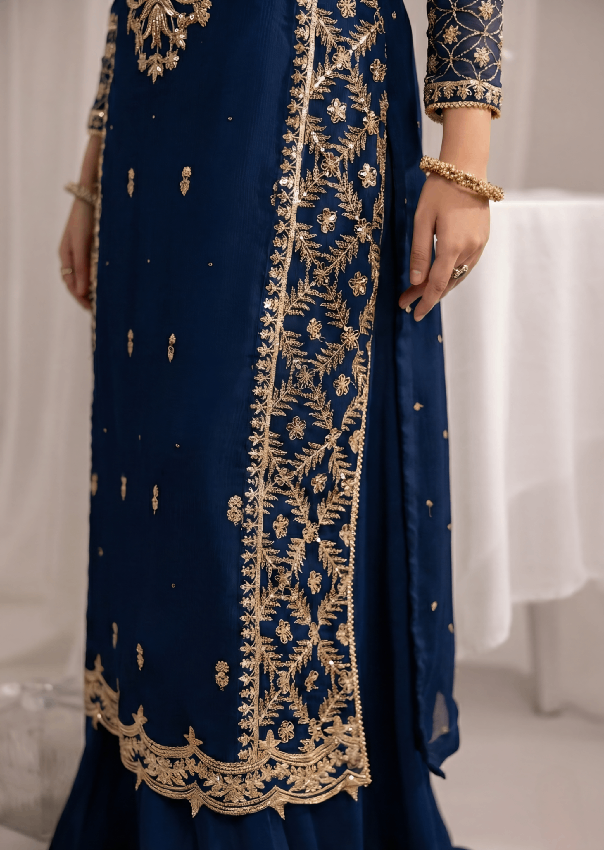 bemberg crinkle chiffon Sharara in Navy blue