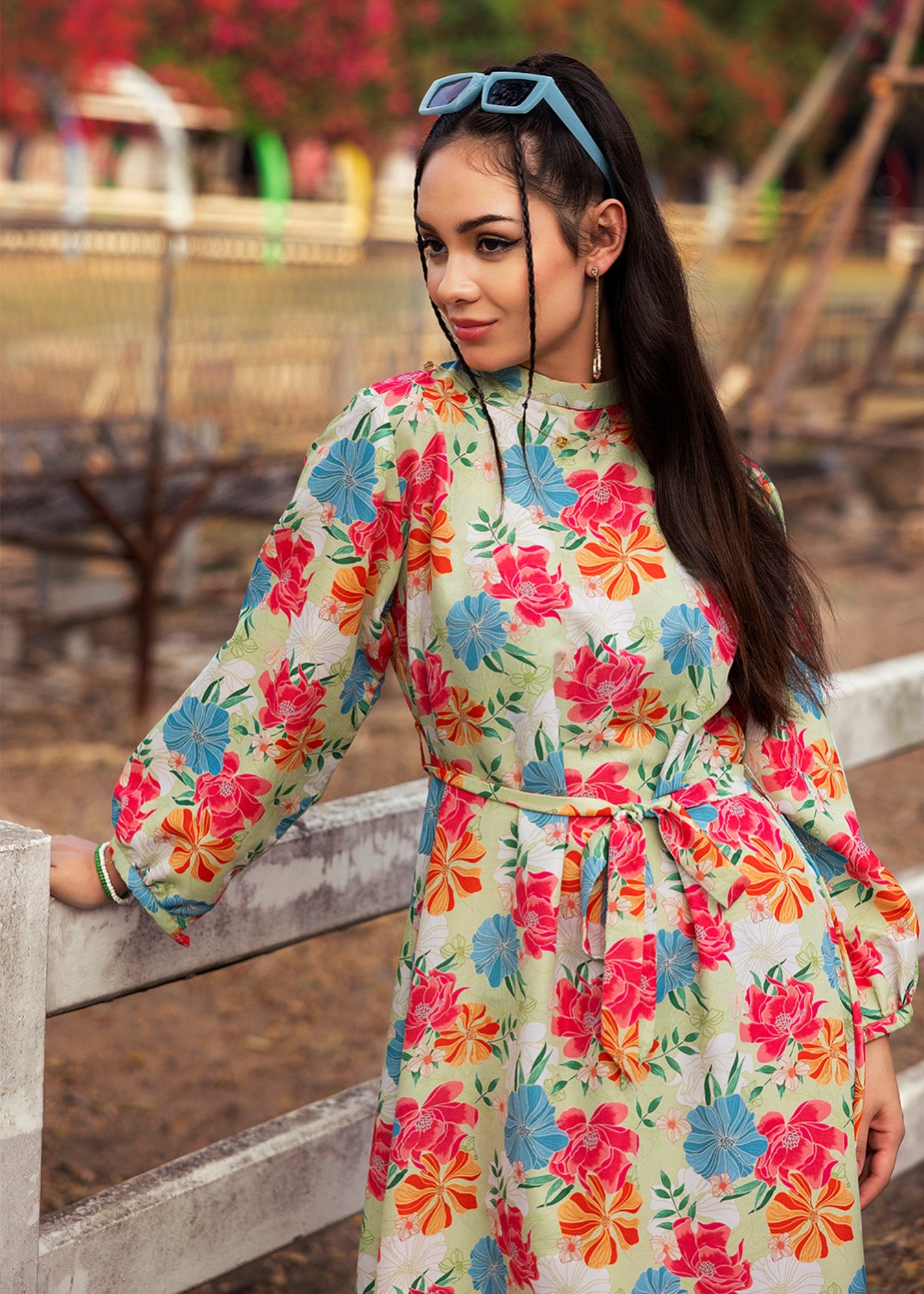 silk finish lawn Frock in Multi
