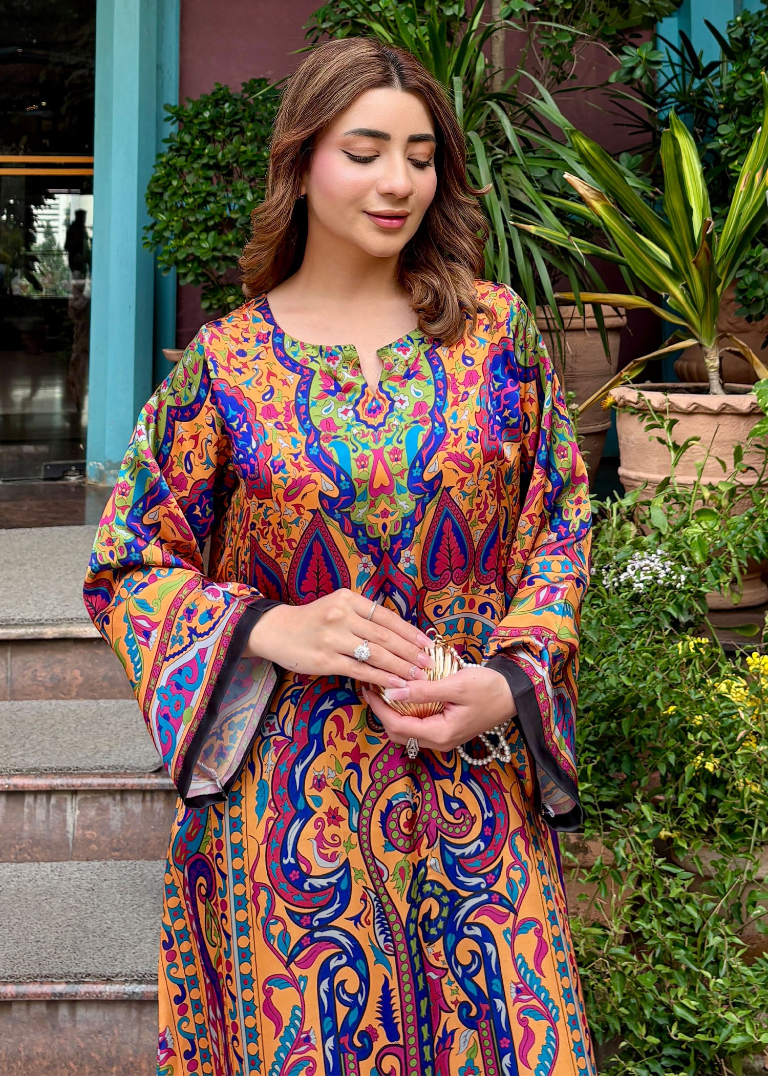 satin silk Kaftan in Multi
