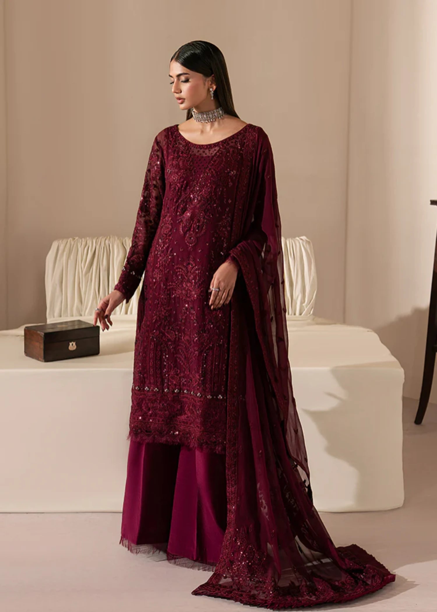 chiffon Kurta Set in Red