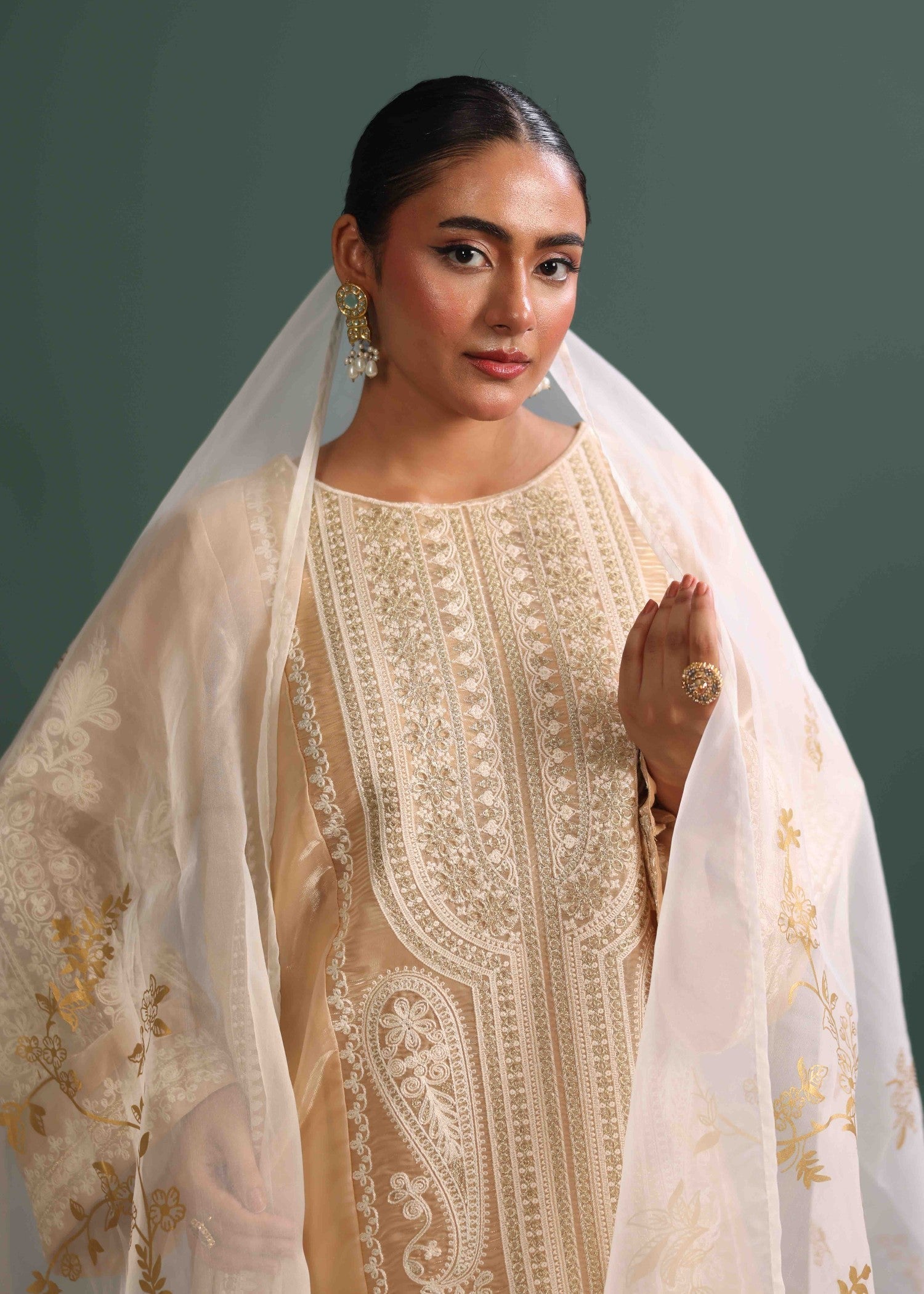 tussar silk Kurta Set in Cream