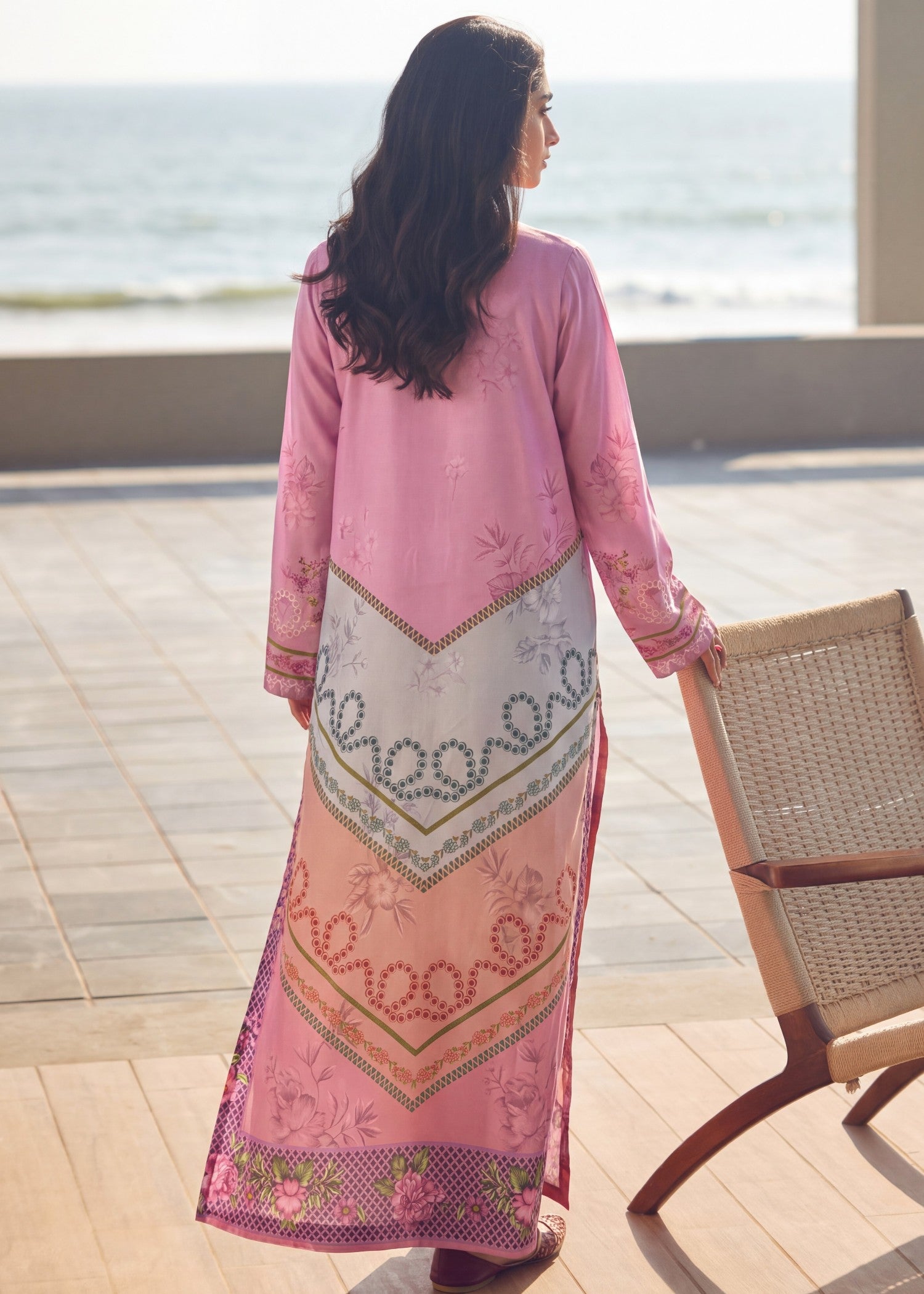 poly silk Kaftan in Multi