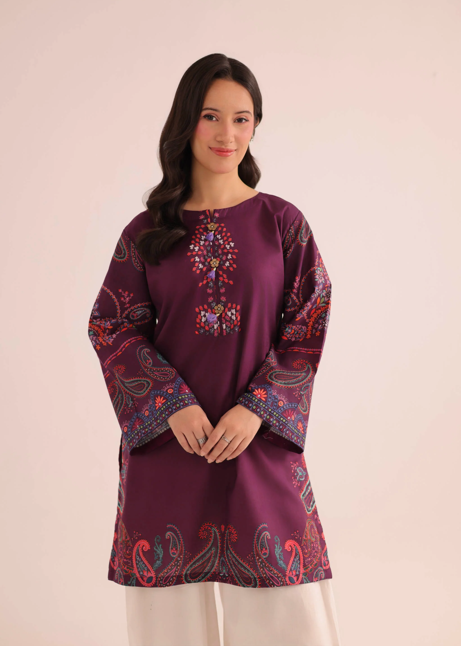 poly lawn Kurti in Purple