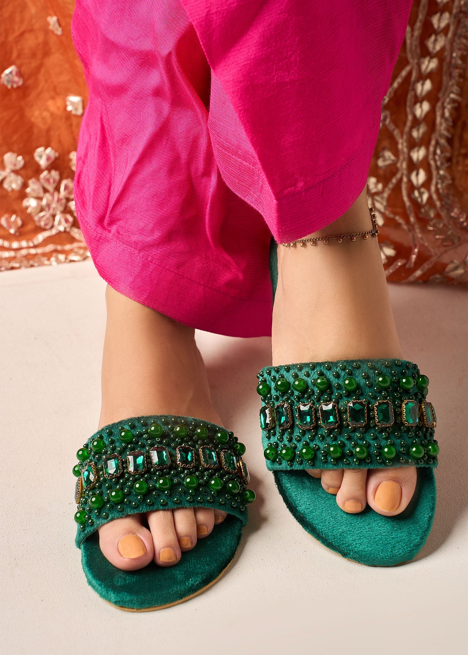 Slides in Bottle green by - High Quality Women Slides TPA4112