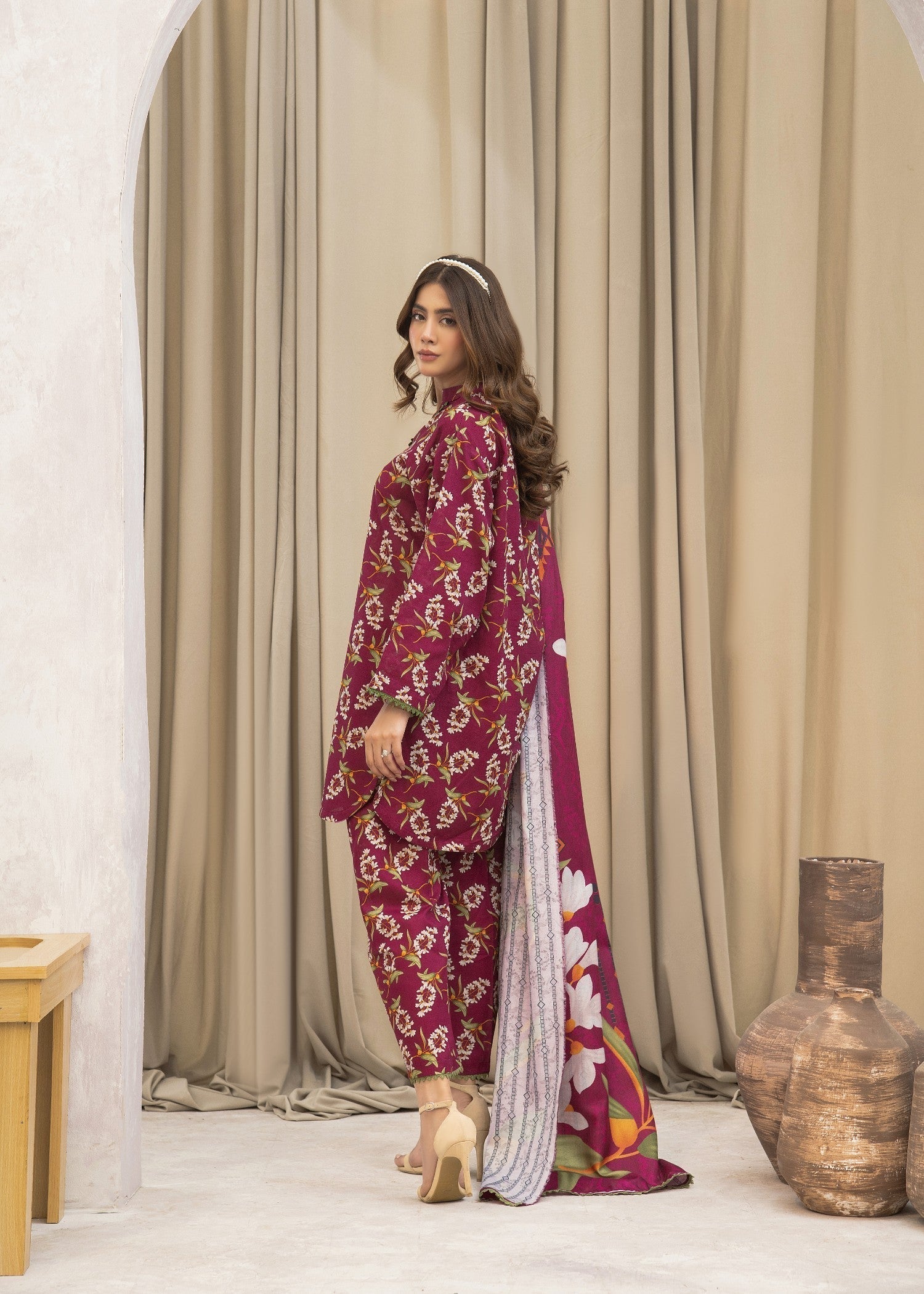 khaddar Kurta Set in Burgundy