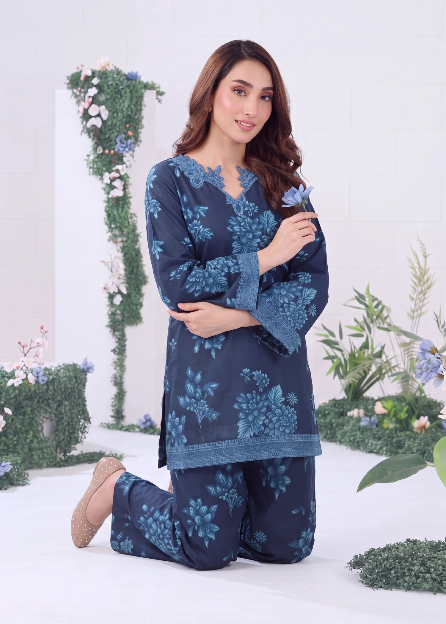 silk finish lawn Co Ord Sets in Yale blue