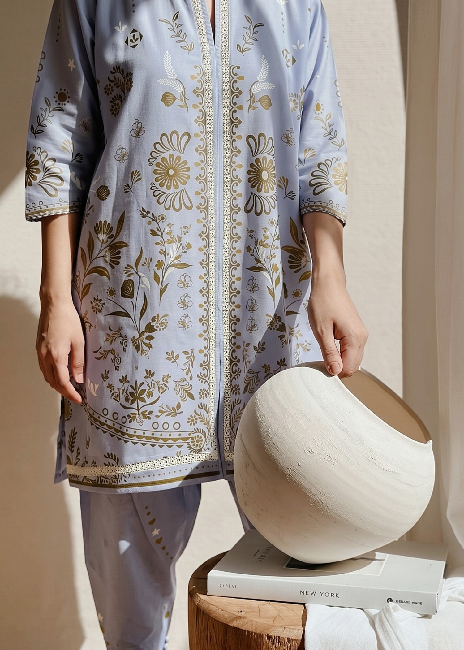 cotton Kurta Set in Cloud blue