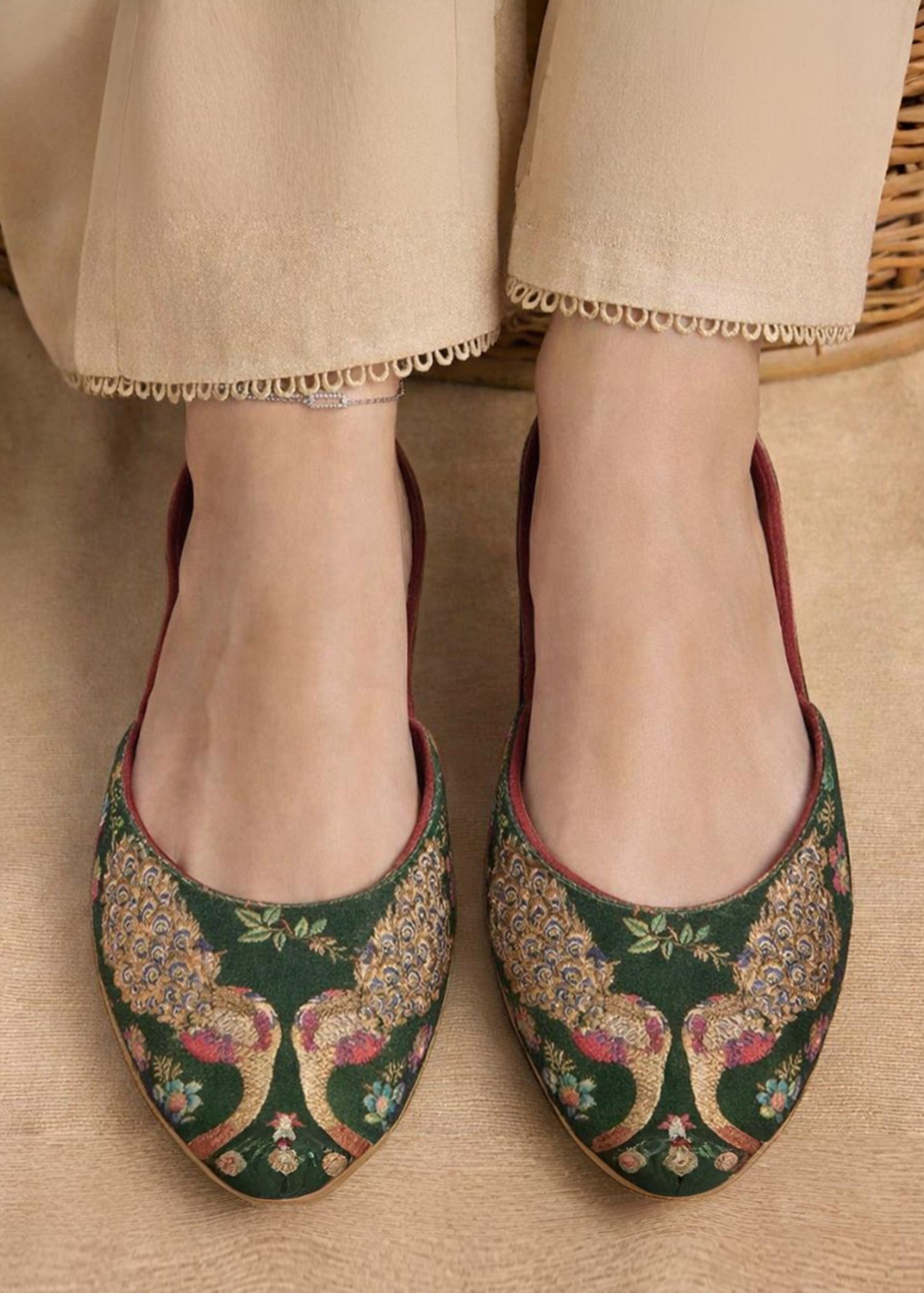 Khussa in Parrot green by - High Quality Women Khussa QNS8977