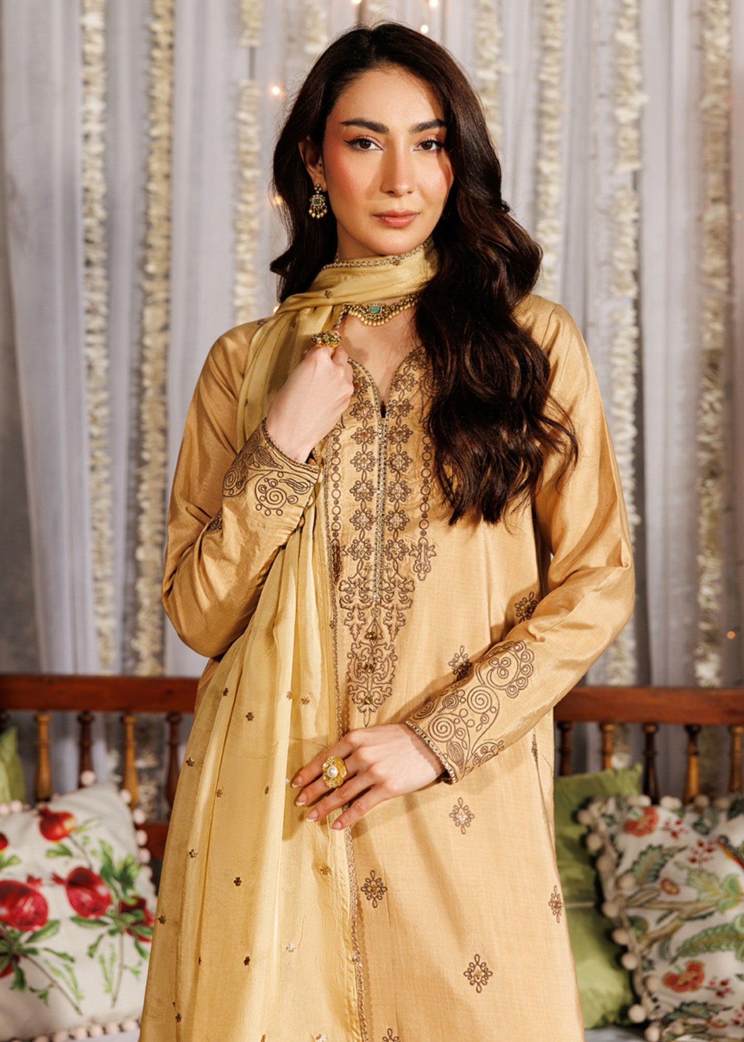 raw silk Kurta Set in Mari gold