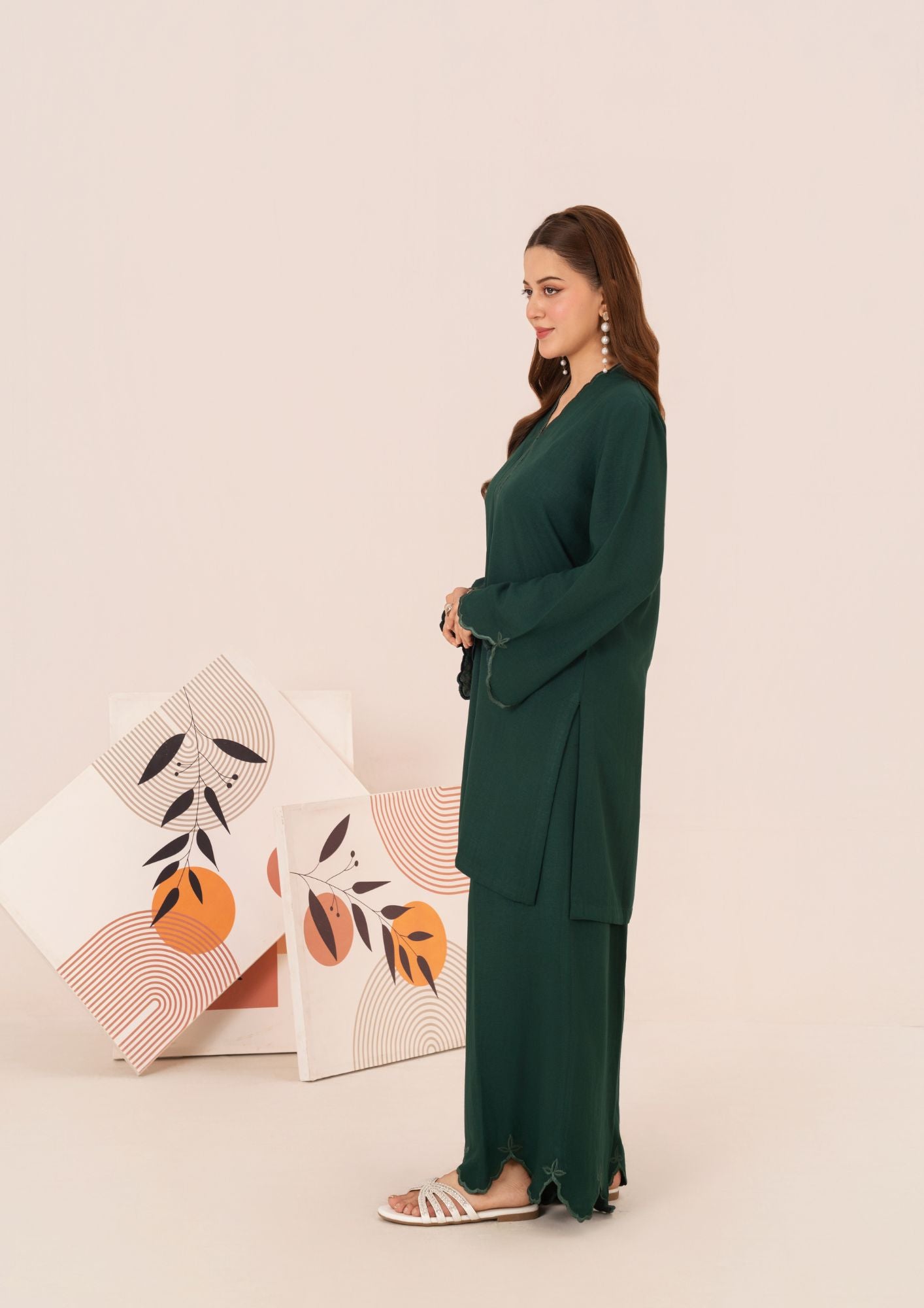 silk karandi Kurta Set in Bottle green
