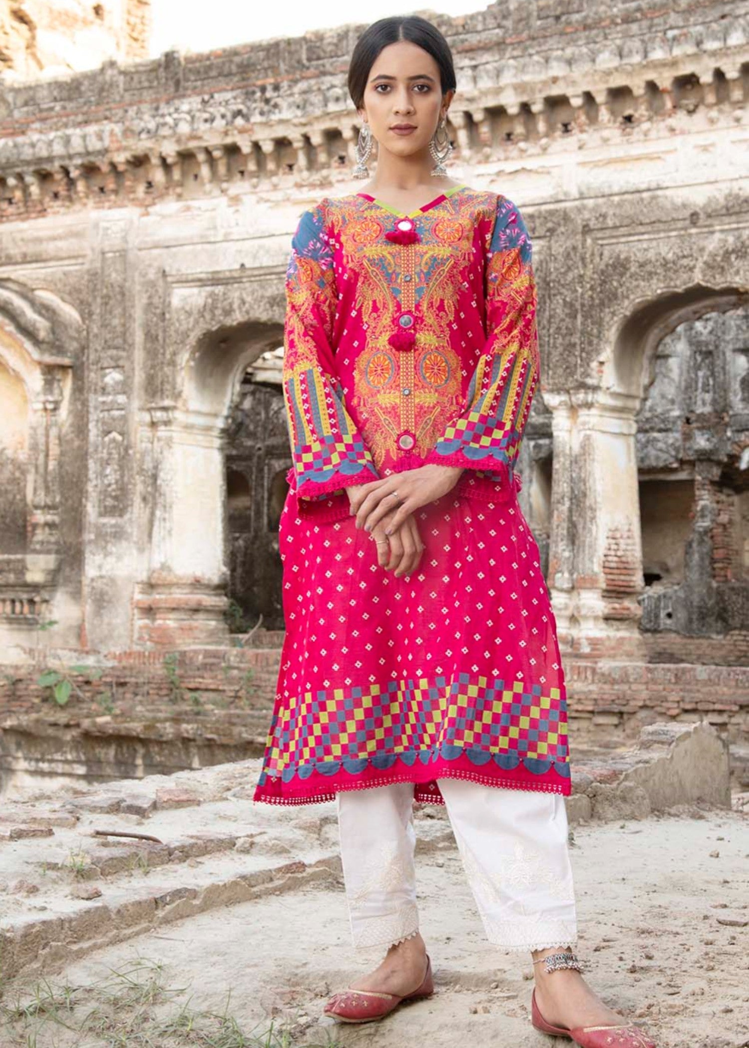 lawn Kurti in Shocking pink