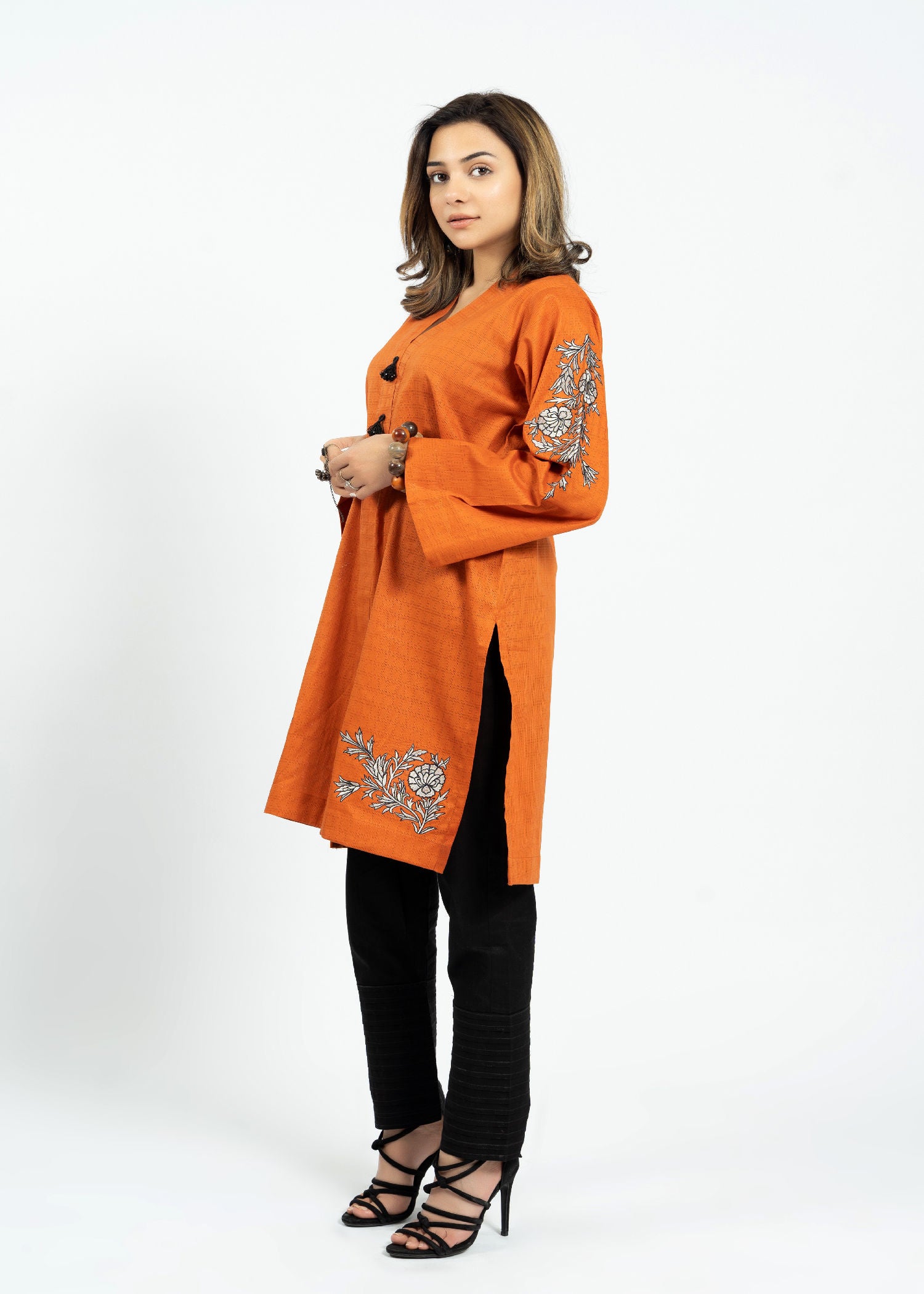 jacquard Kurti in Orange