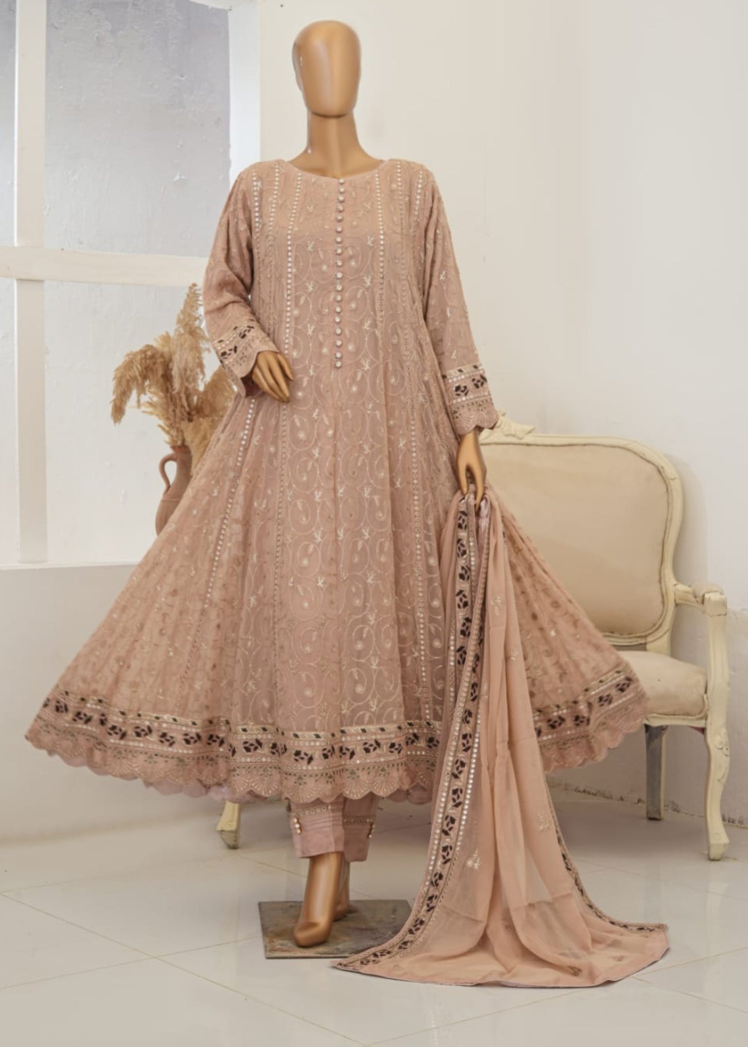 chiffon Pishwas in Tan brown