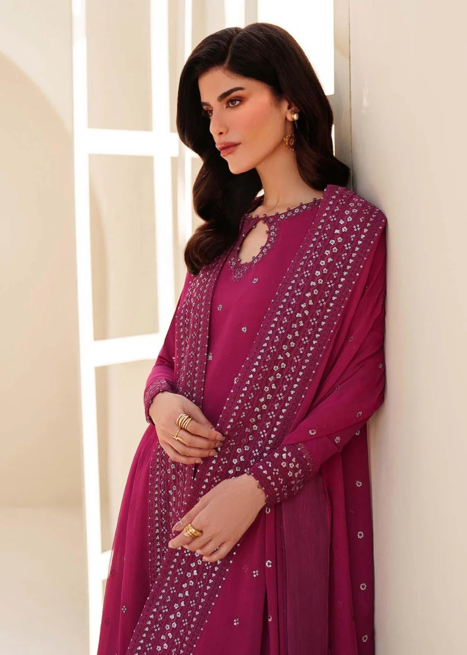 raw silk Maxi in Shocking pink