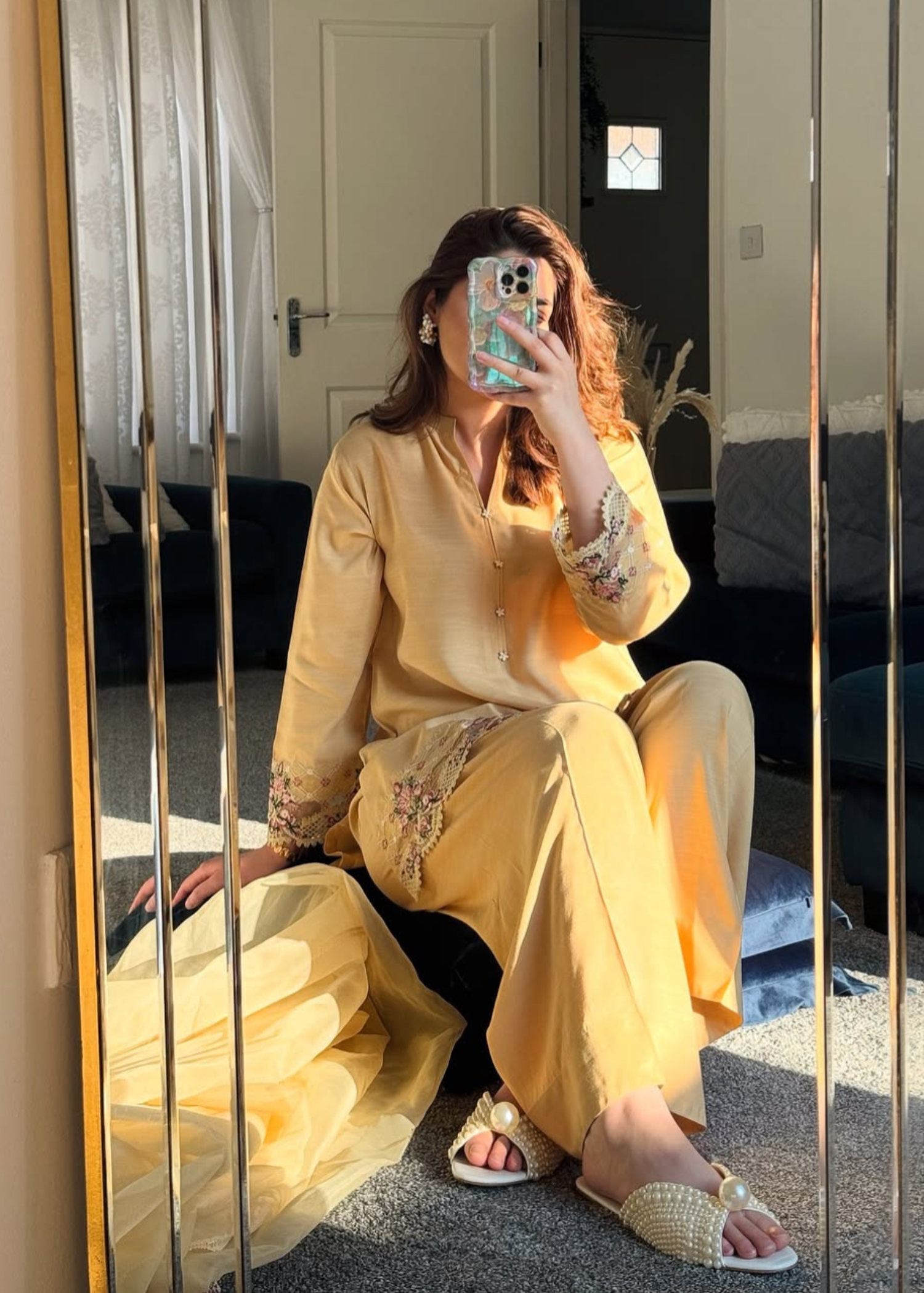 viscose raw silk Kurta Set in Daffodil