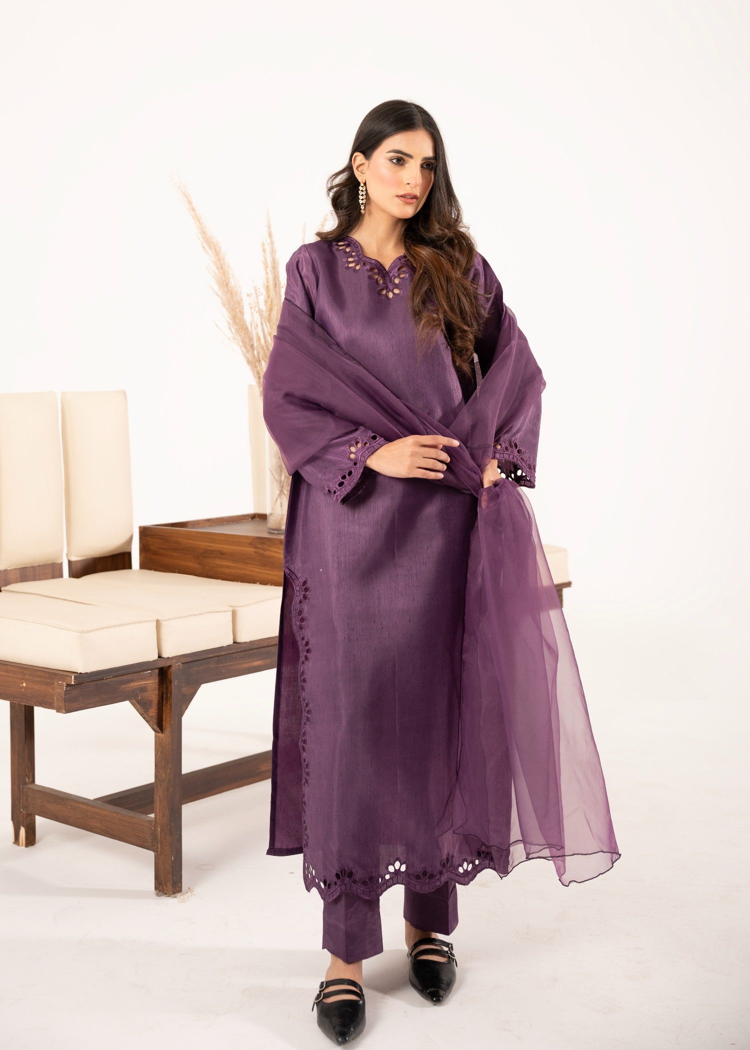 pk raw silk Kurta Set in Purple