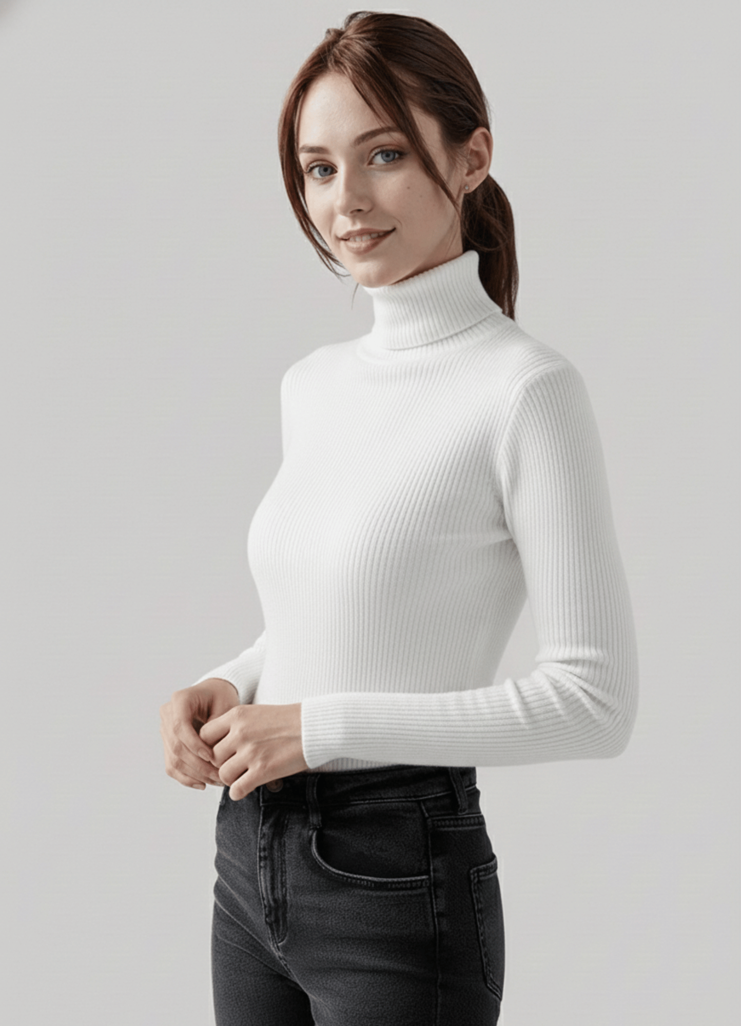 jersey knit Turtle Neck in White