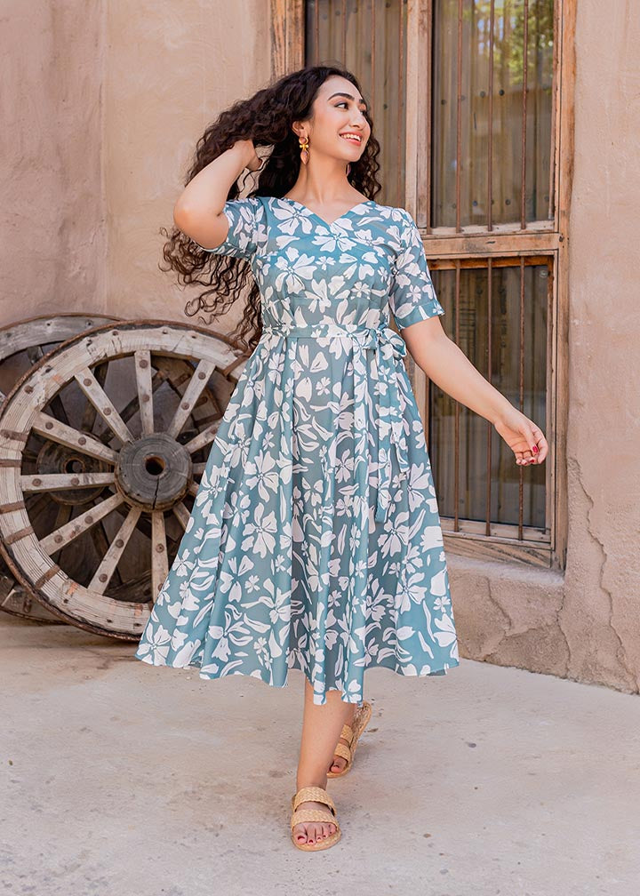 silk Dress in Ice blue
