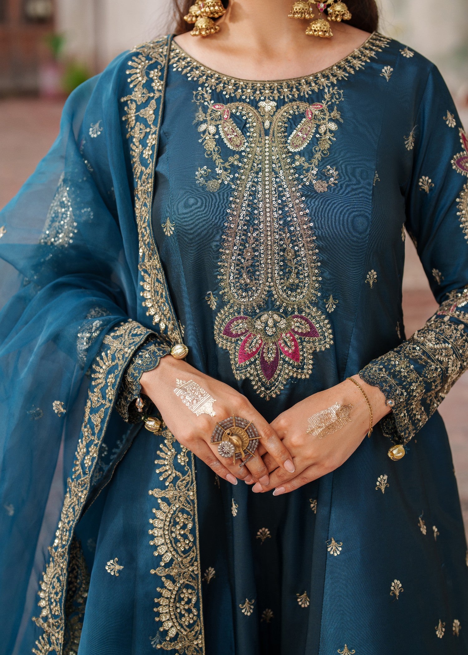 kattan silk Anarkali in Teal