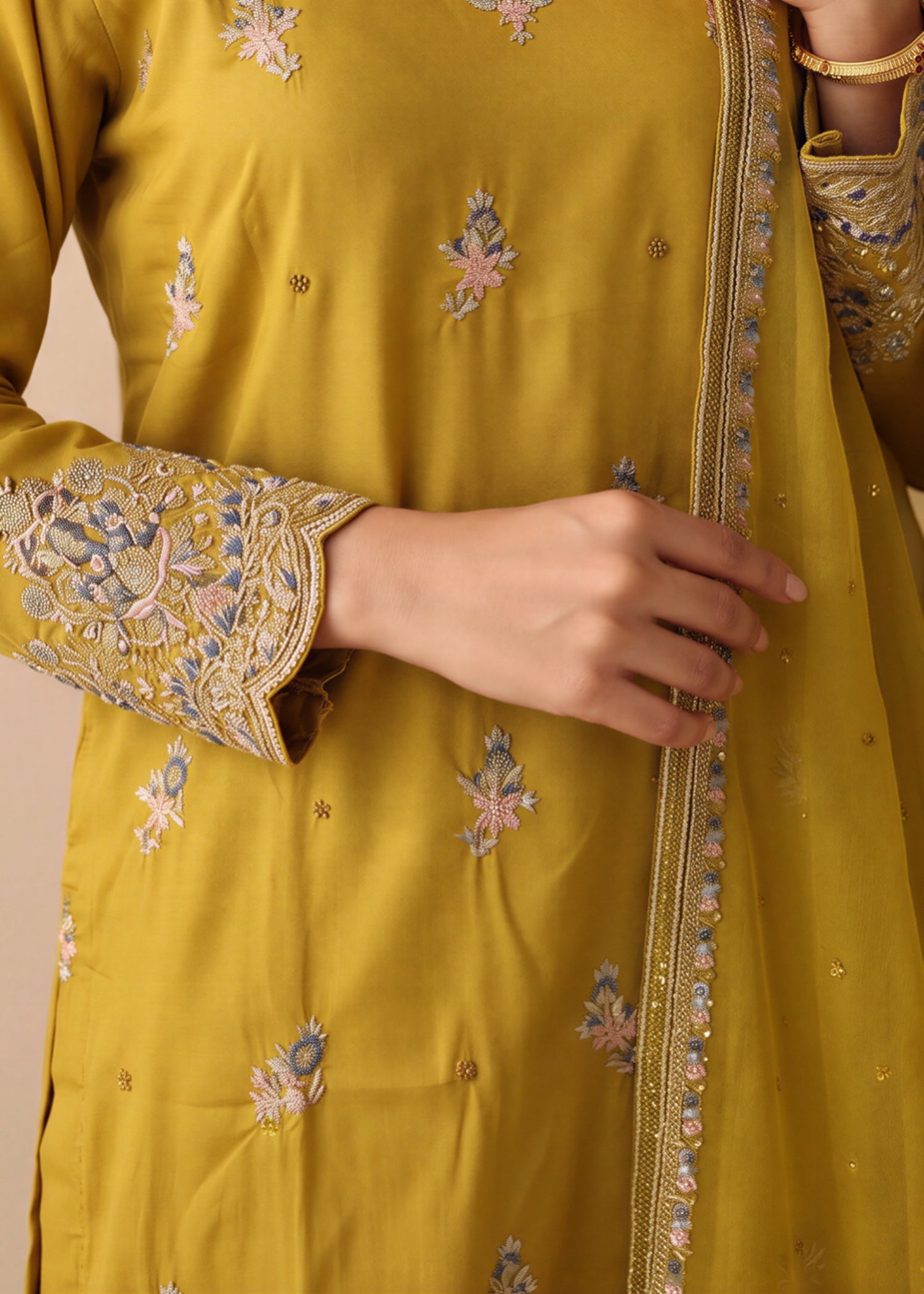 silk Kurta Set in Yellow green