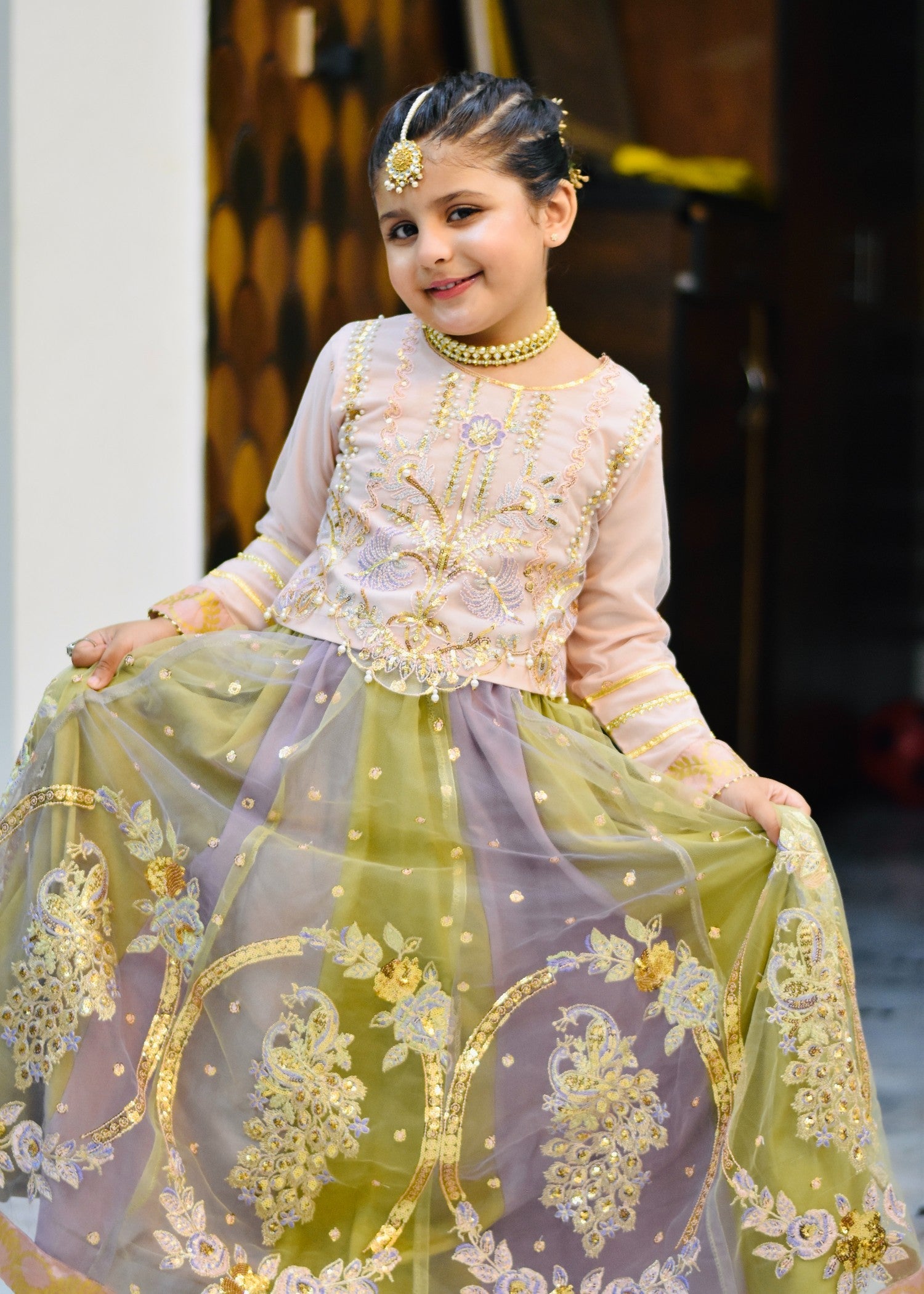 net Lehenga in Multi
