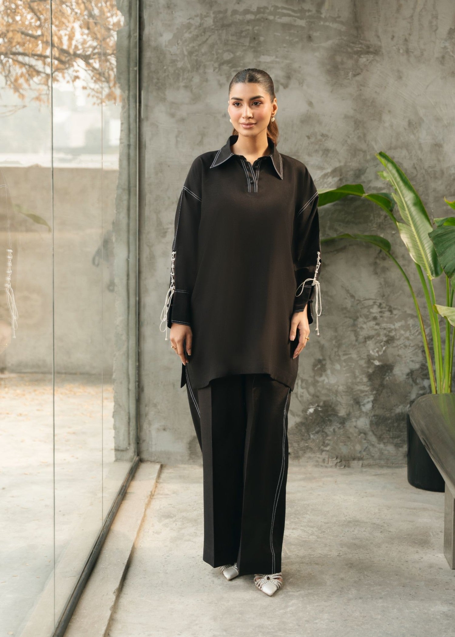 raw silk Co Ord Sets in Black