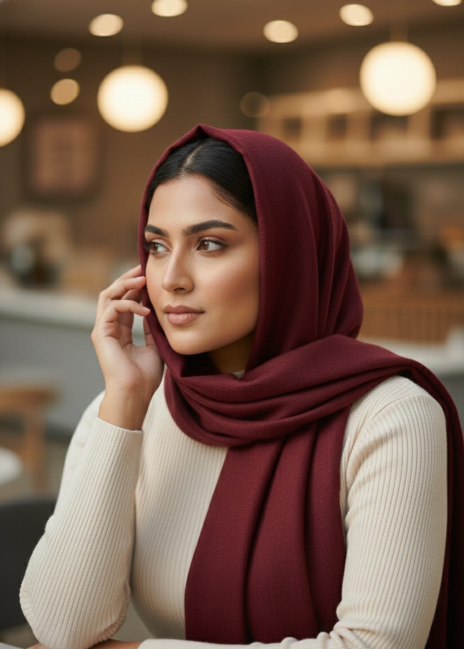 cashmere wool Hijab in Burgundy