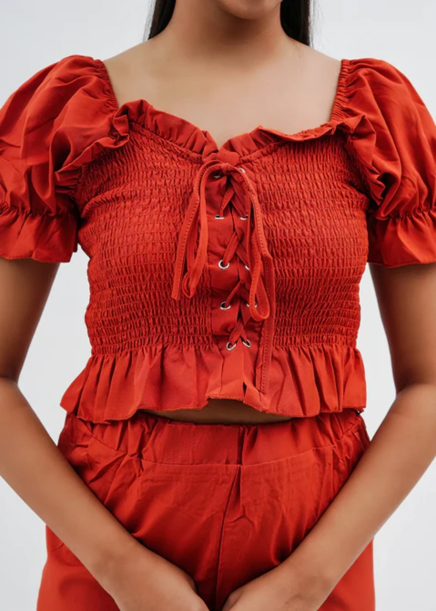 chiffon Co Ord Sets in Rust orange