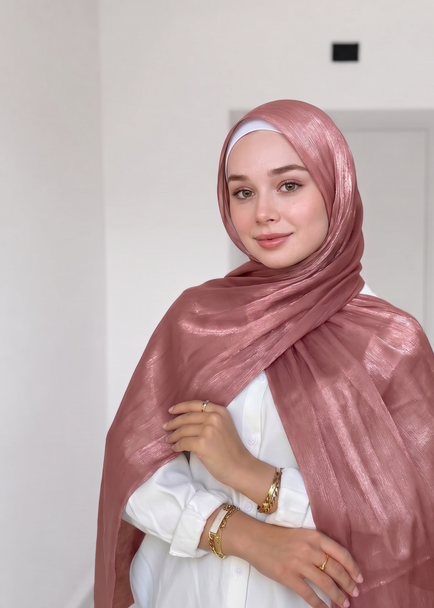 lurex organza Hijab in Rose pink