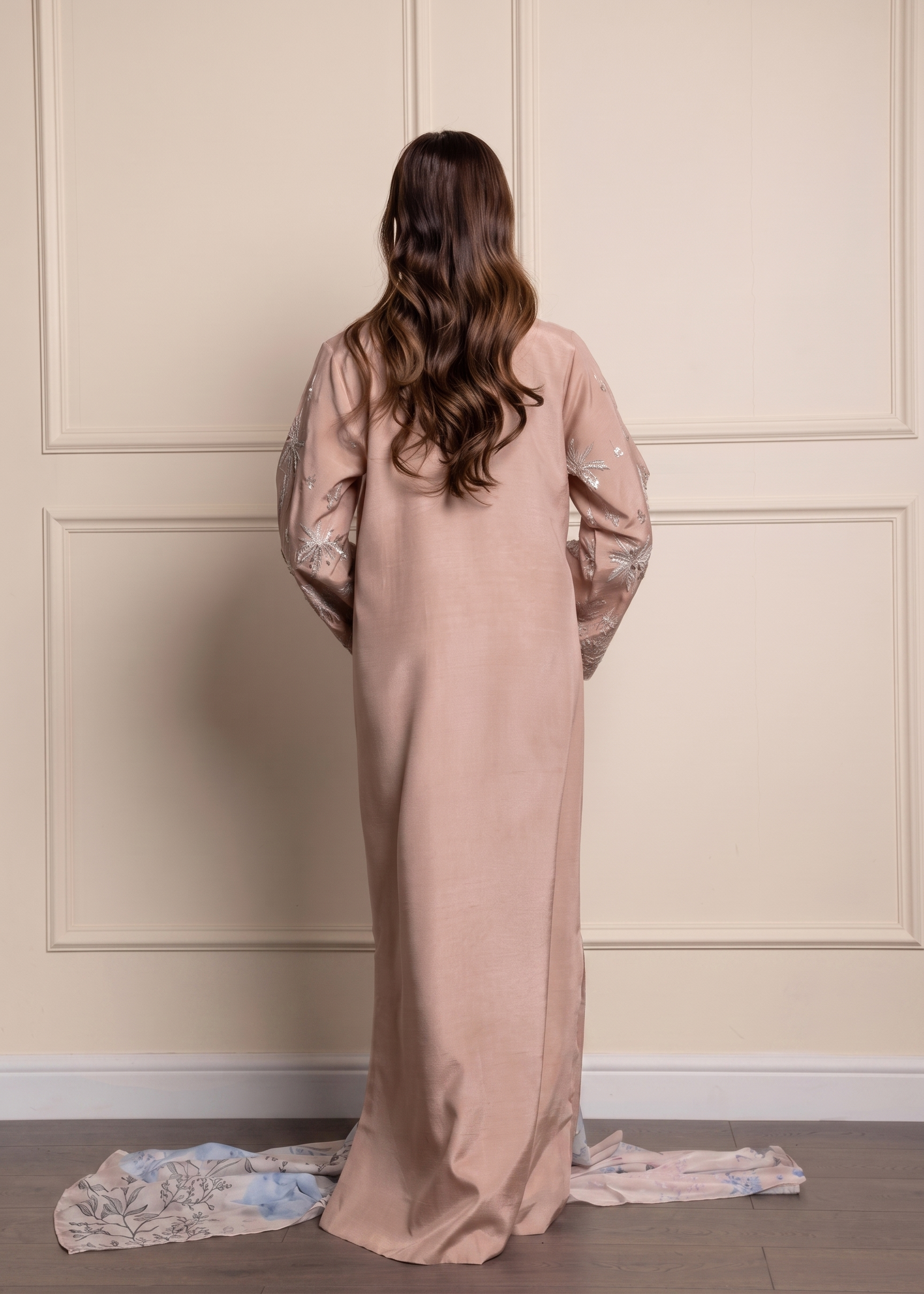 korean raw silk Kaftan in Blush pink