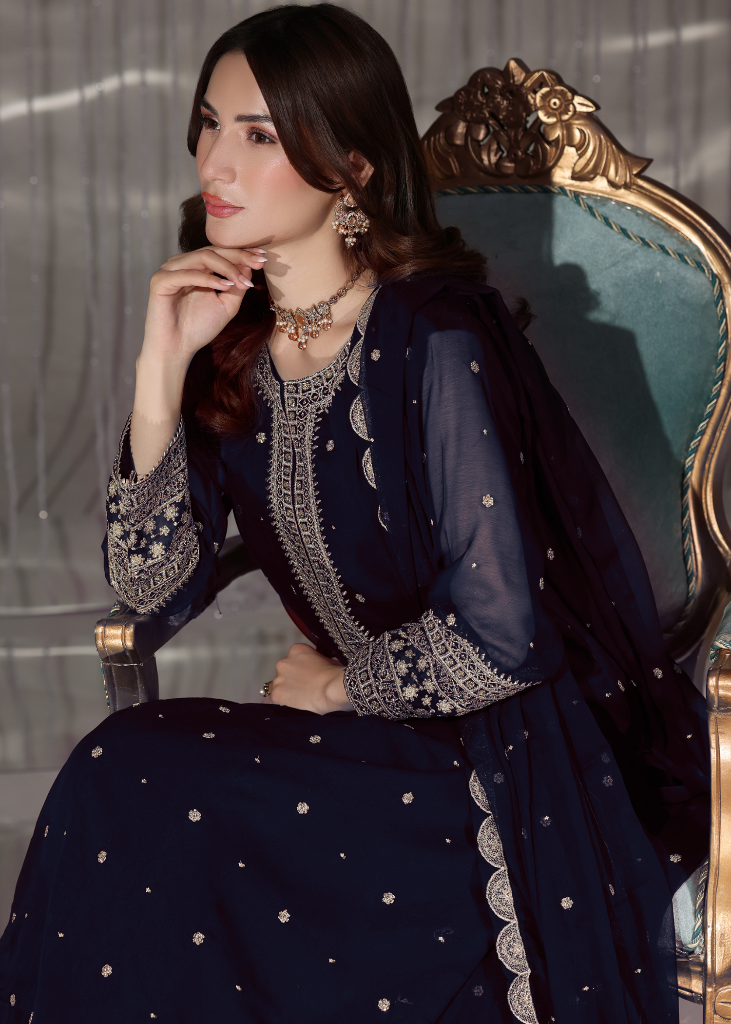 pk chiffon Lehenga in Navy blue