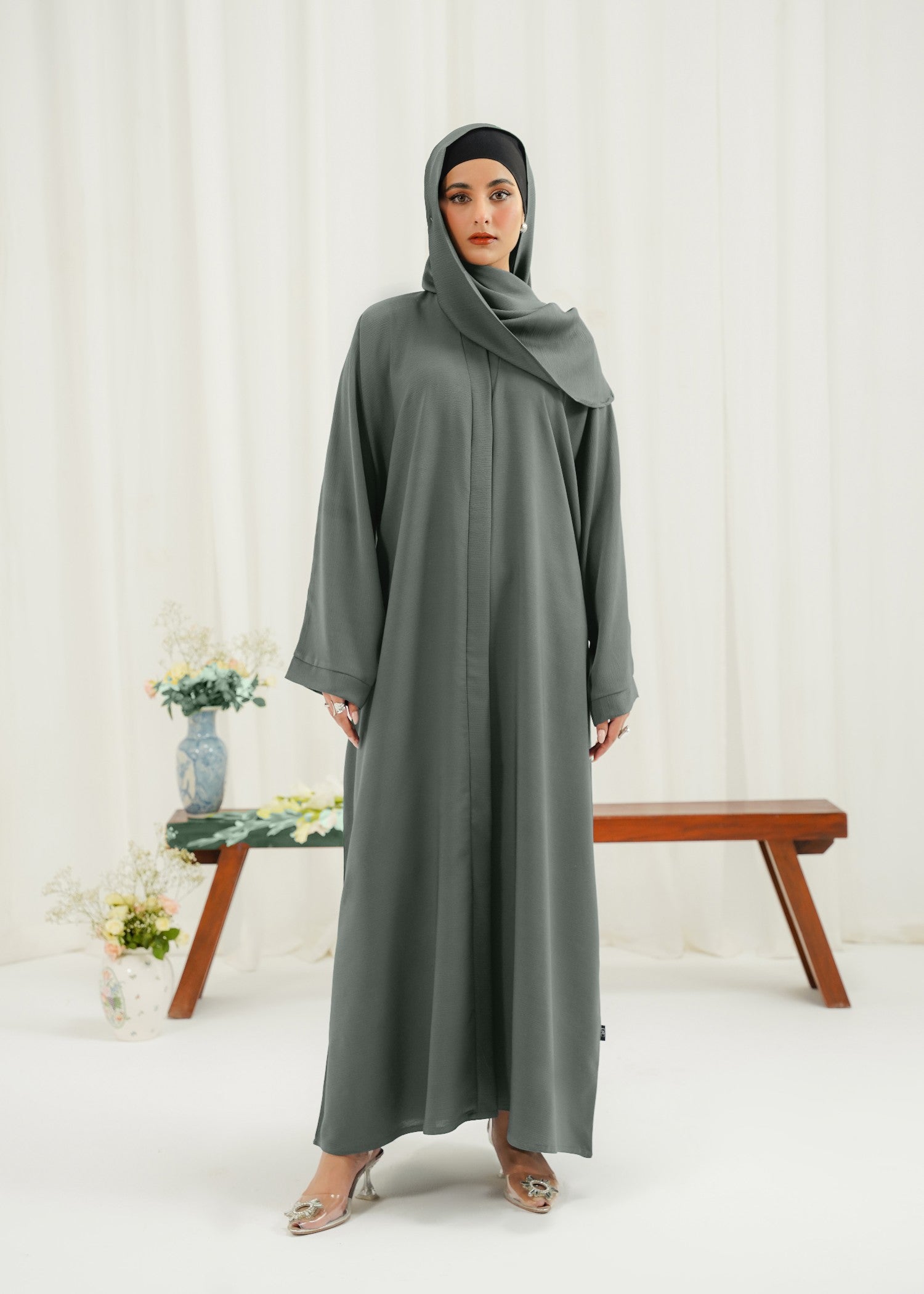 pk chiffon Abaya in Tea green