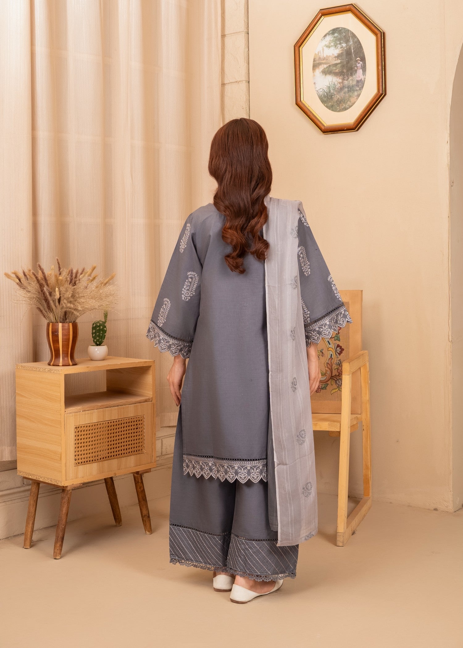 cotton Kurta Set in Slate grey