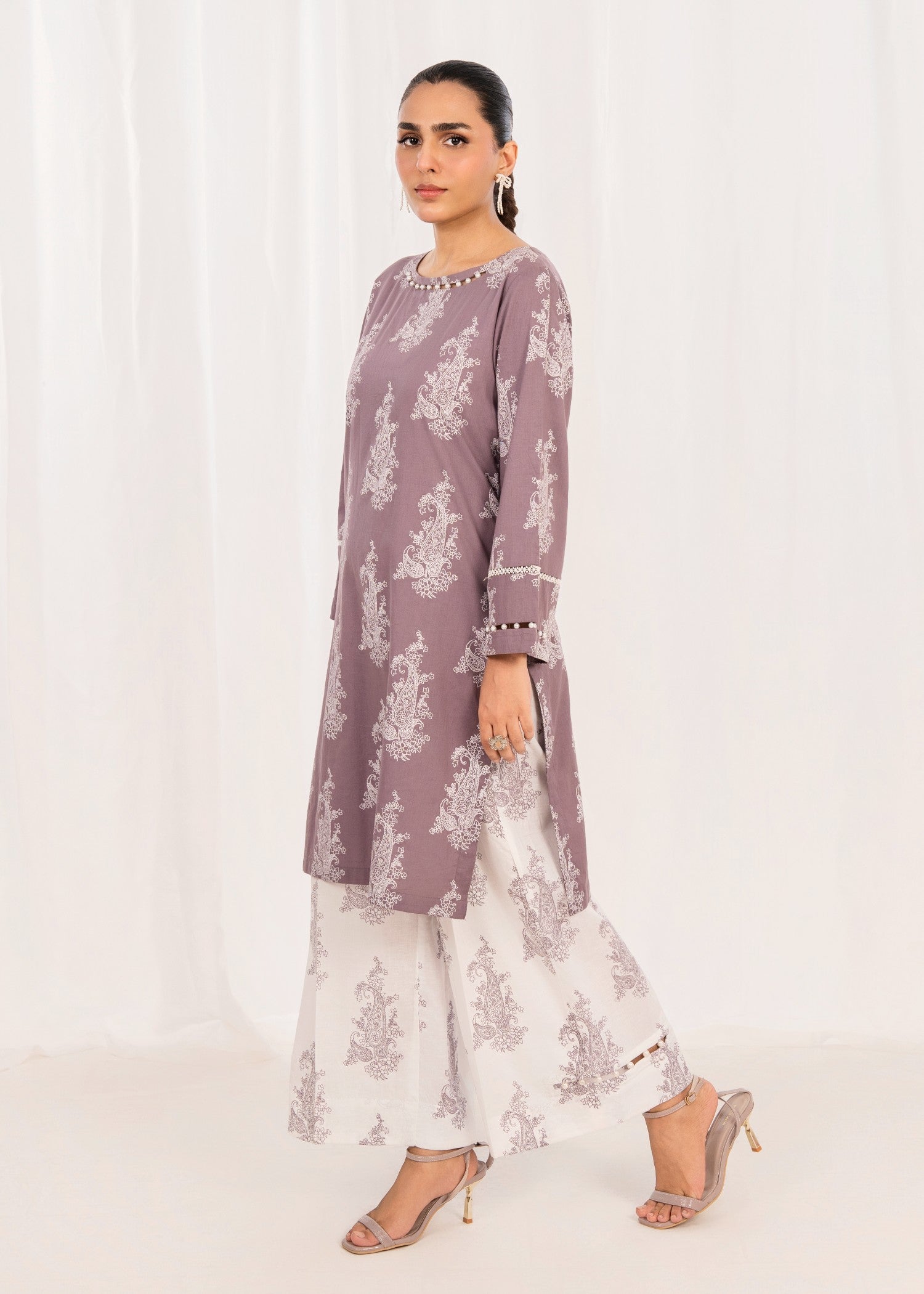 lawn cotton Kurta Set in Mauve