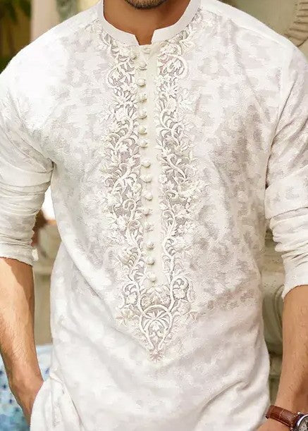 cotton net Kurta in Off-white