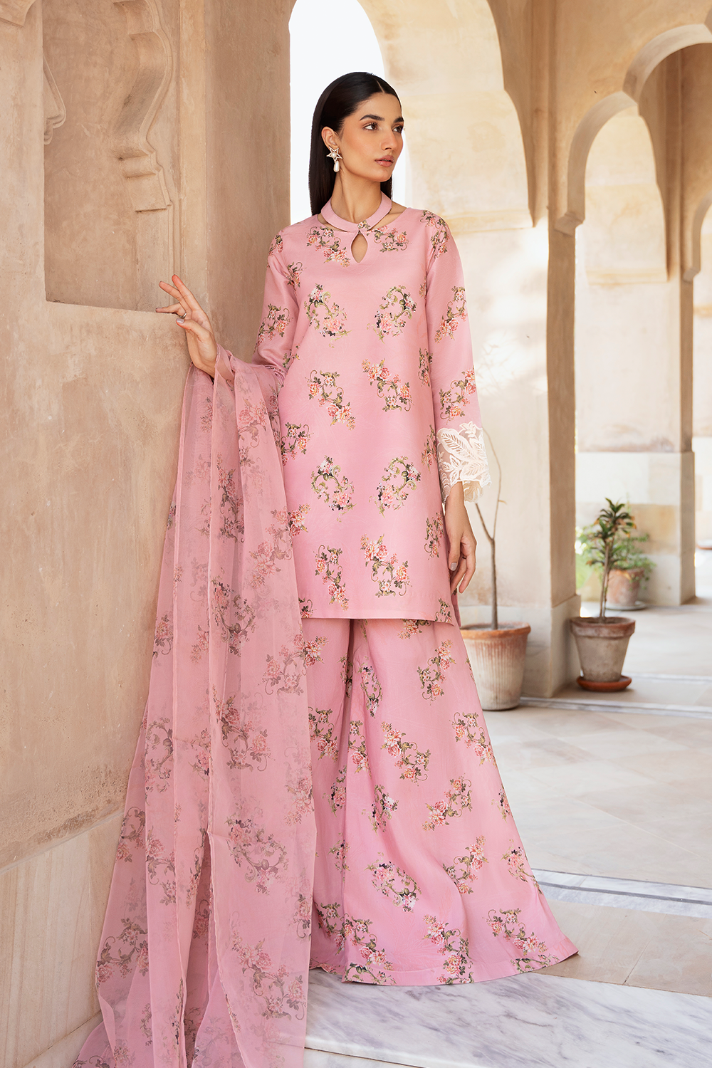 silk Sharara in Peach pink