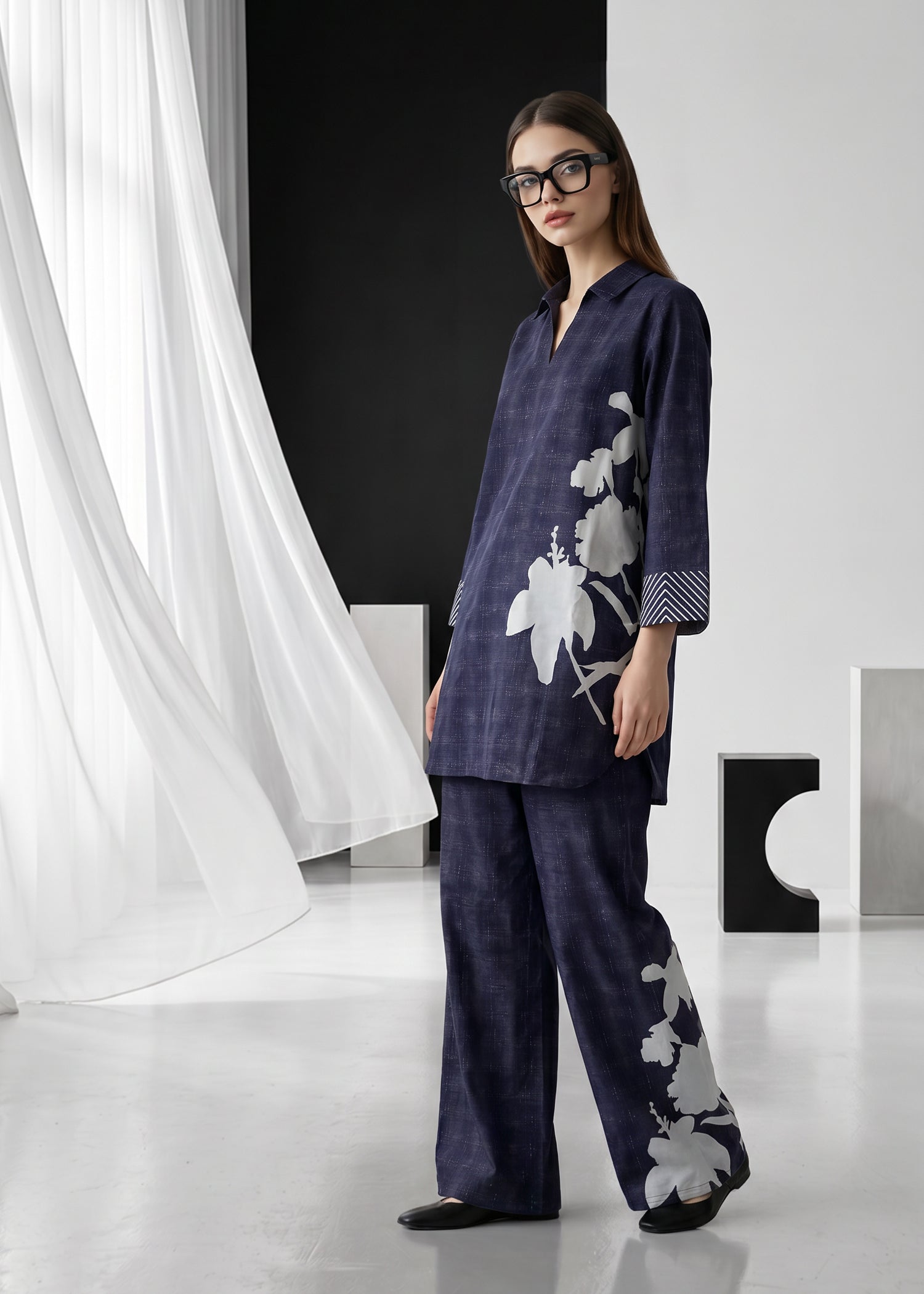 slub lawn Co Ord Sets in Twilight blue
