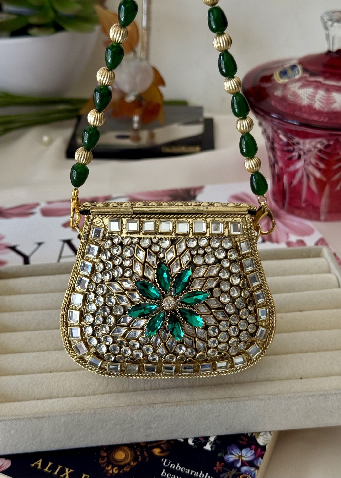 Clutch in Emerald green, gold Color by - Trendy Women Clutch JWJ0823