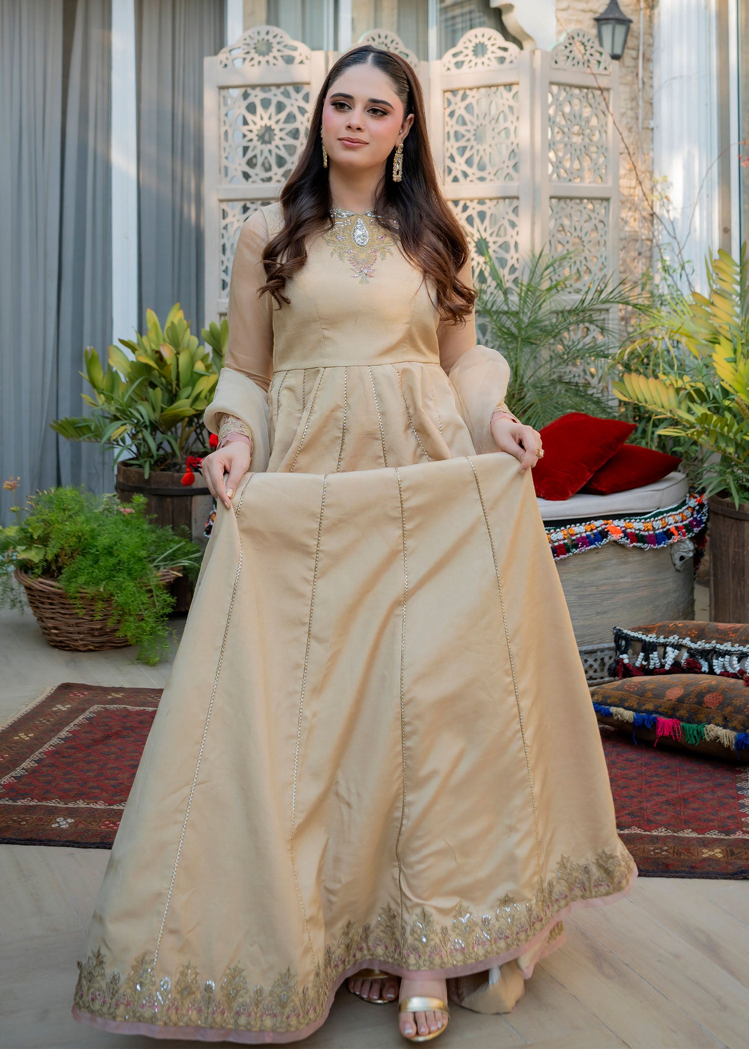 raw silk Pishwas in Beige