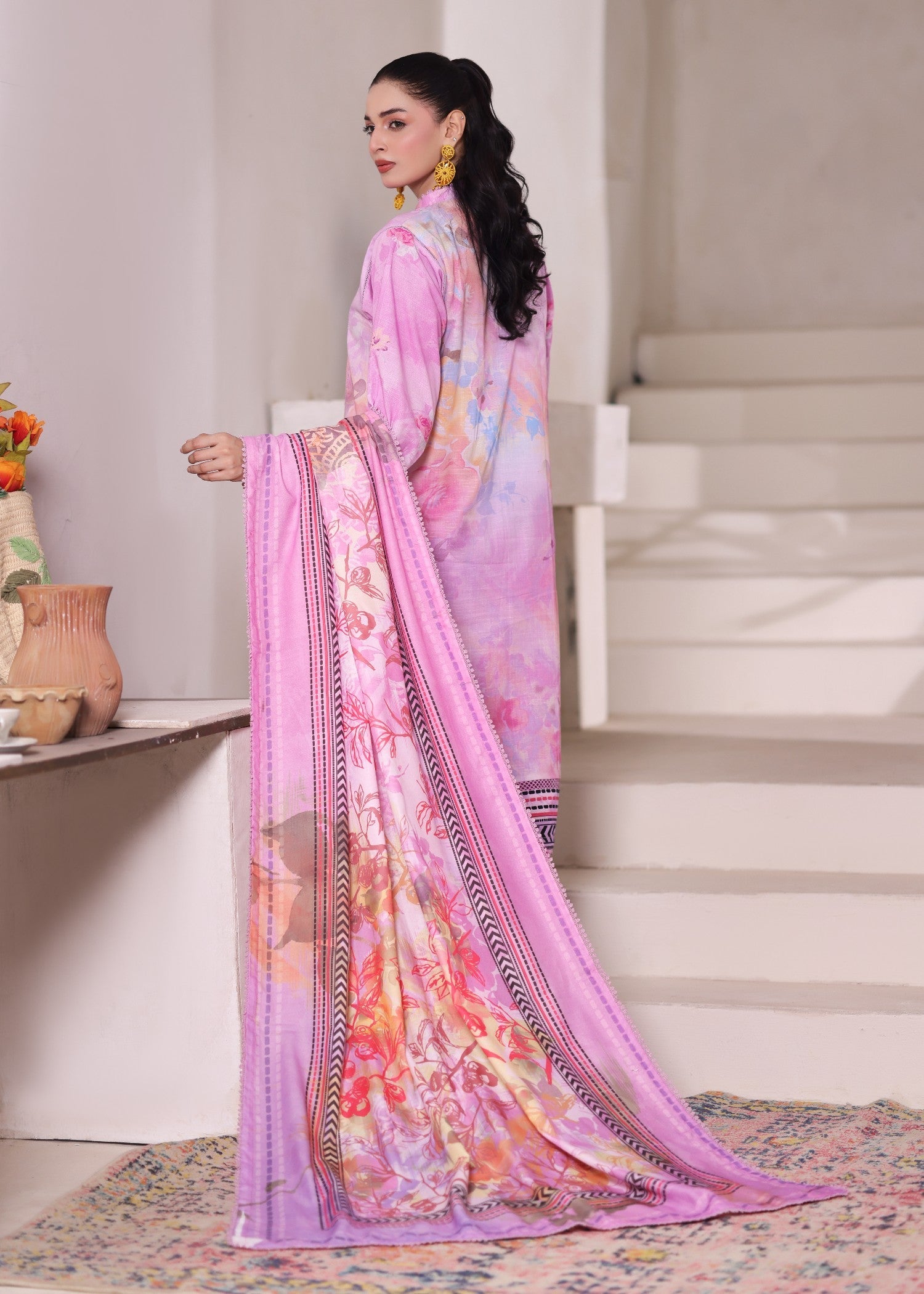 khaddar Kurta Set in Pastel pink