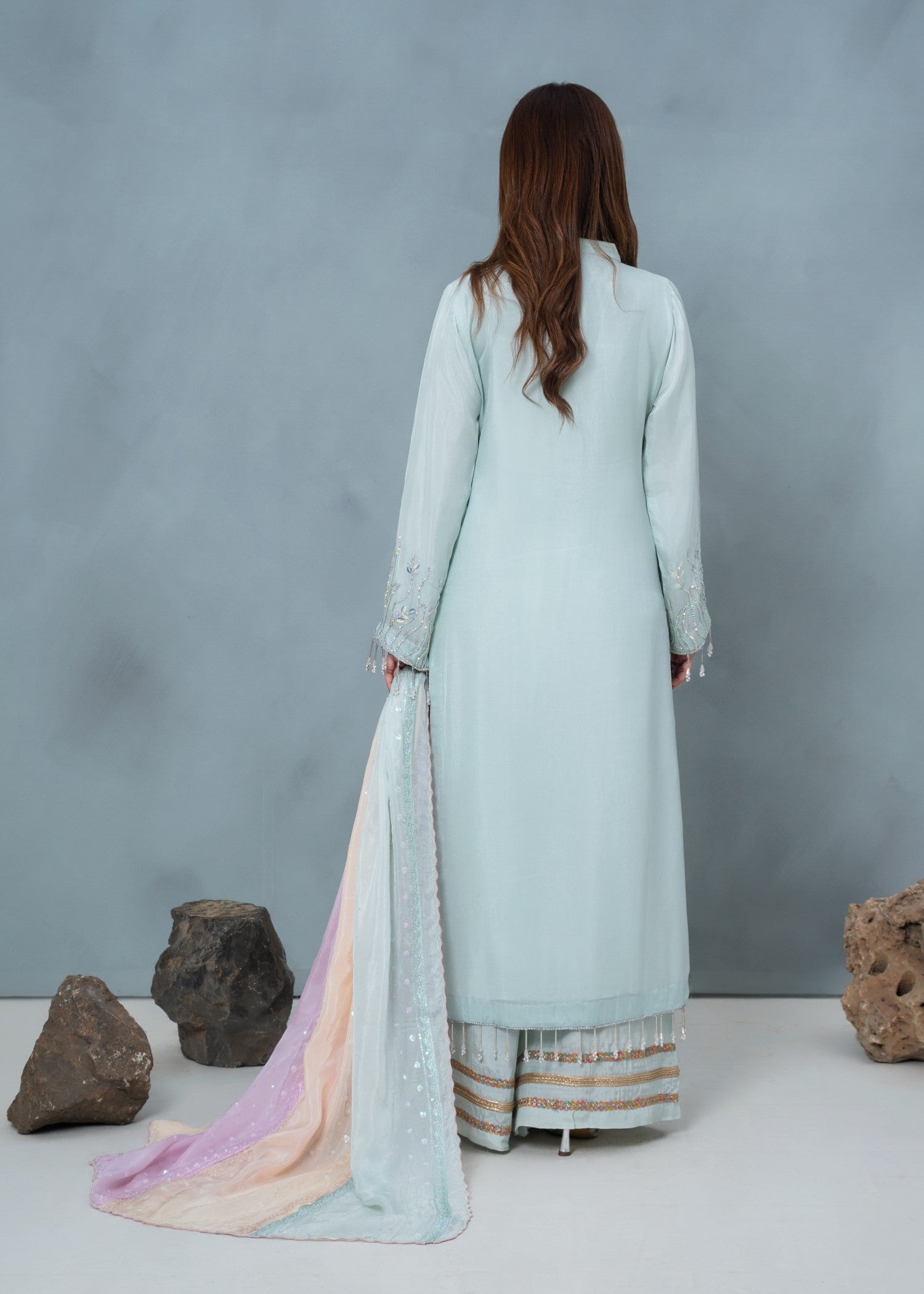 medium silk Kurta Set in Cloud blue