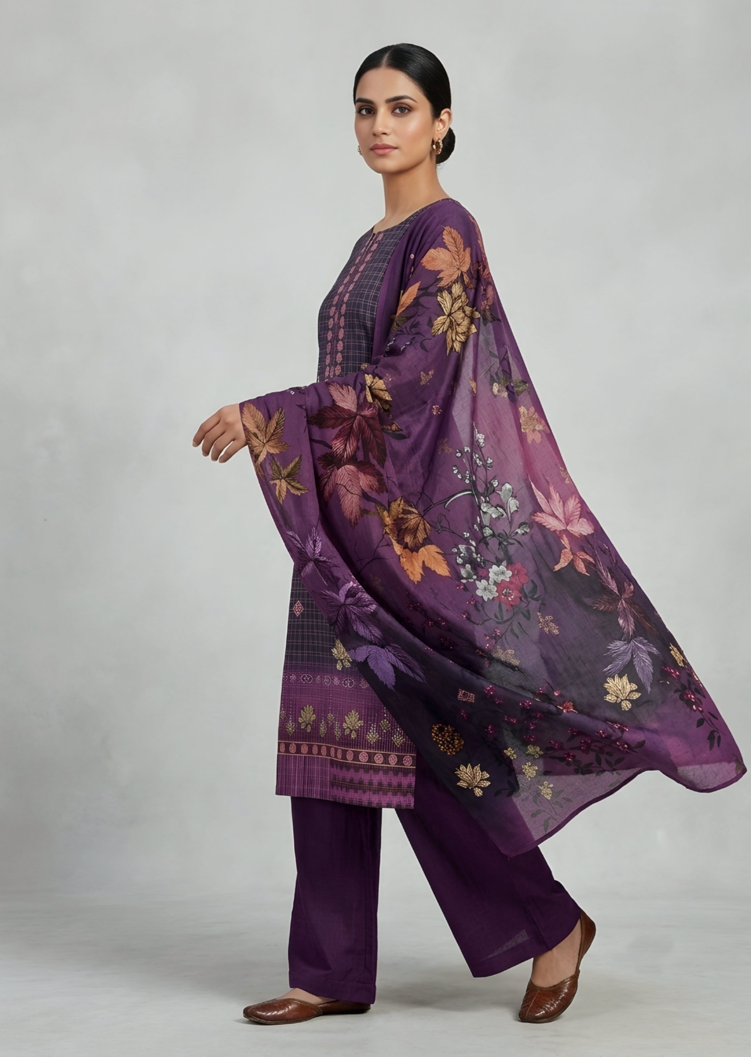 khaddar Unstitched in Royal amethyst