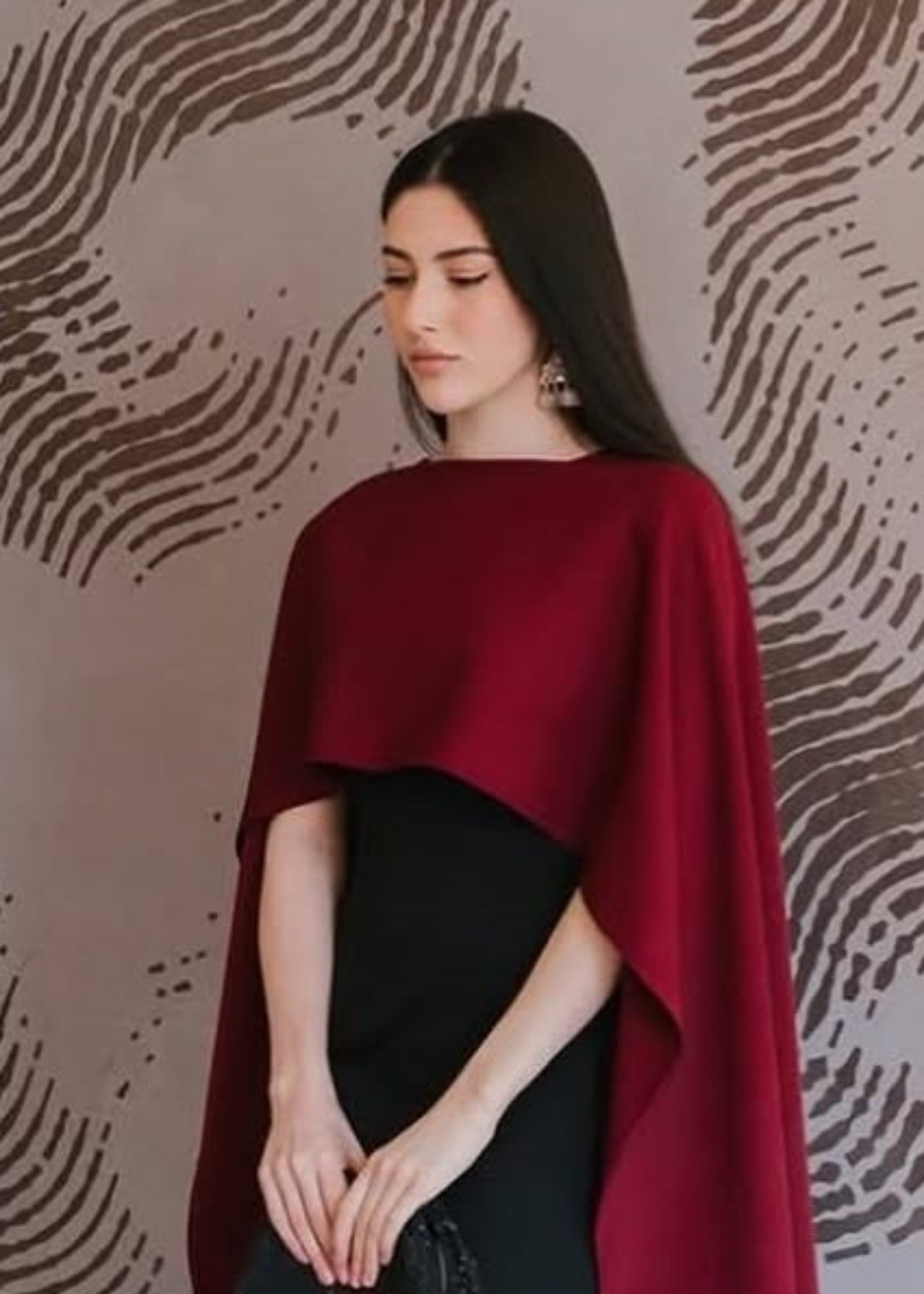 silk Dress in Black, maroon